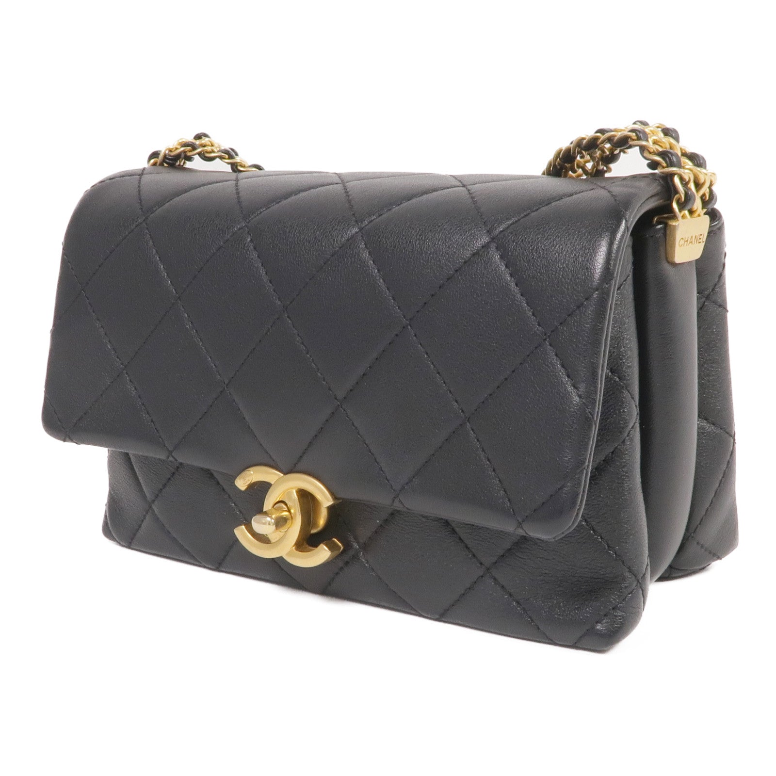 CHANEL 牛皮皮革Chain Shoulder金扣鏈帶肩背袋