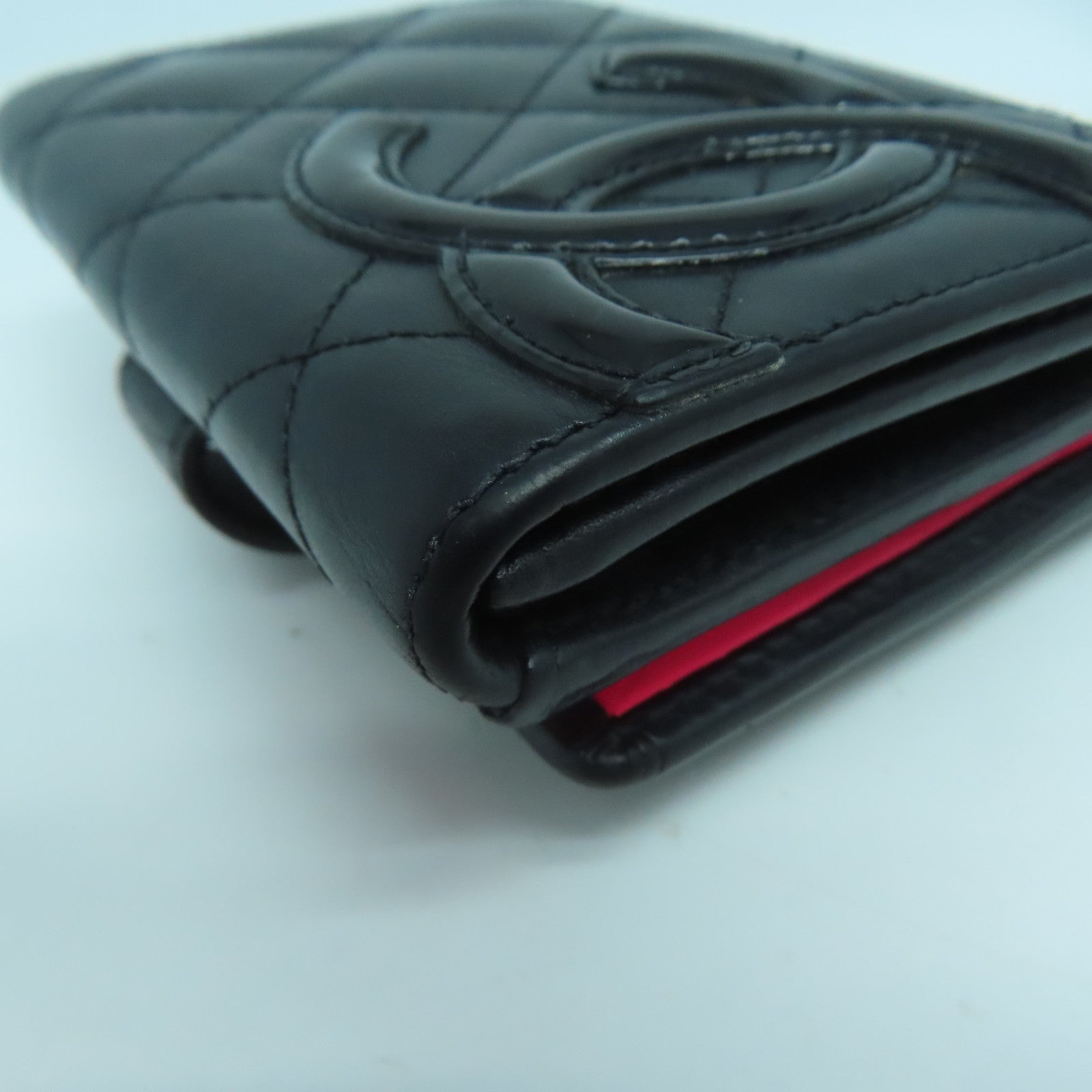 CHANEL 菱格牛皮皮革Cambon Line Wallet銀扣錢包黑色