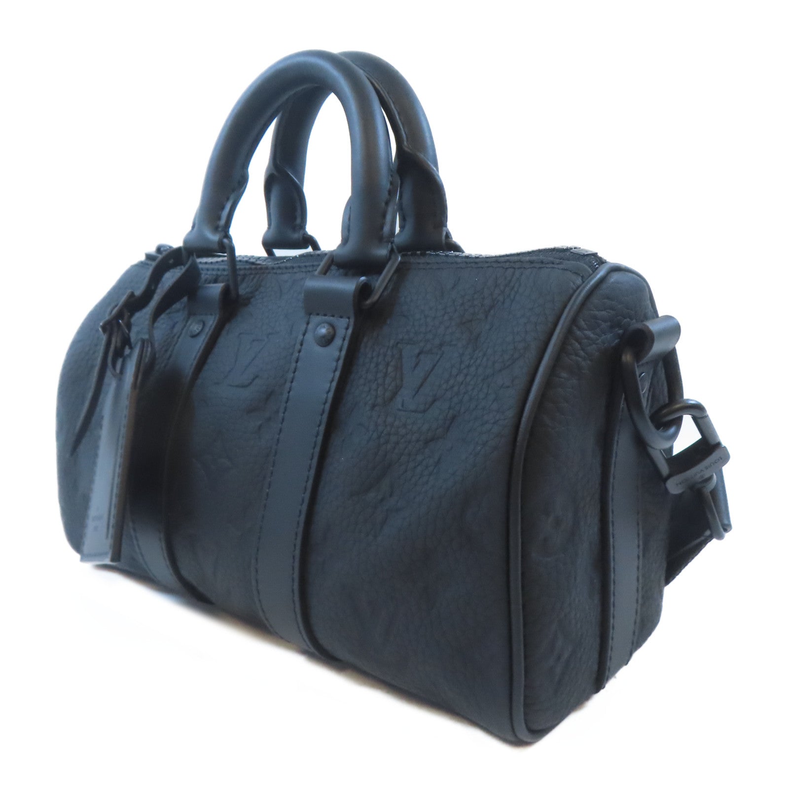 LOUIS VUITTON Monogram Taurillon Keepall Bandoliere 25手挽肩背兩用袋黑色