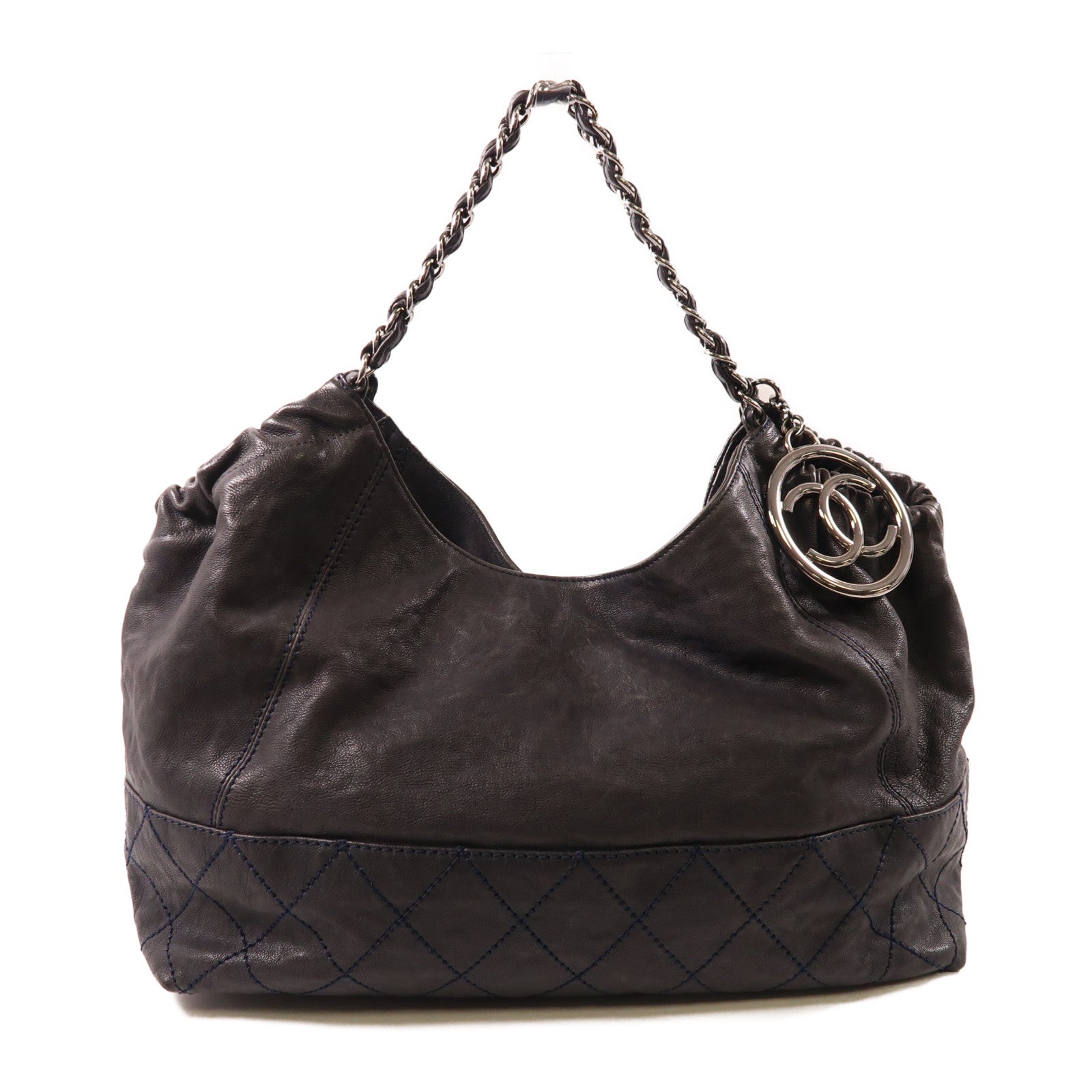 CHANEL 牛皮皮革Shoulder Bag銀扣肩背袋