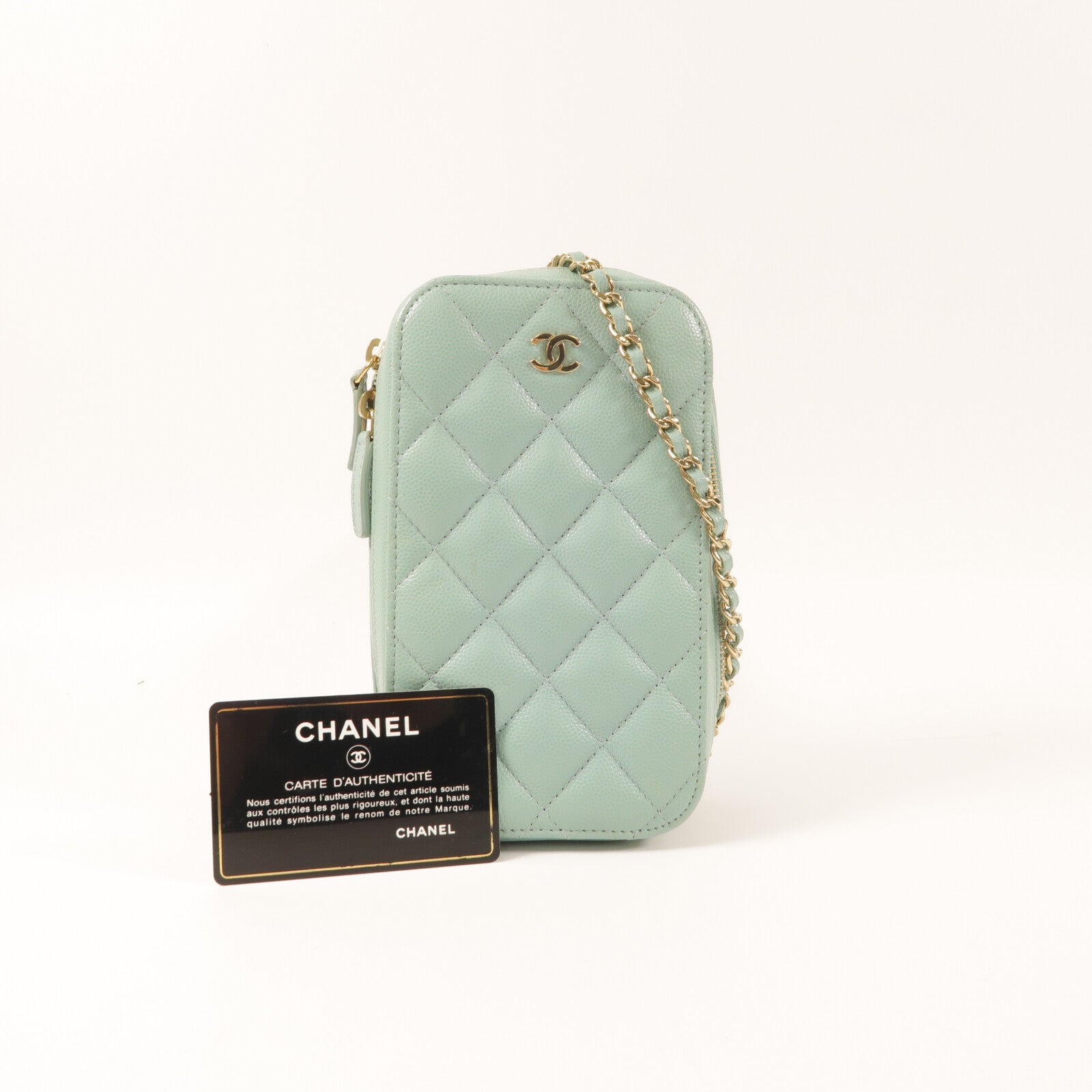 CHANEL 牛皮皮革Phone Case With Chain金扣鏈帶肩背袋