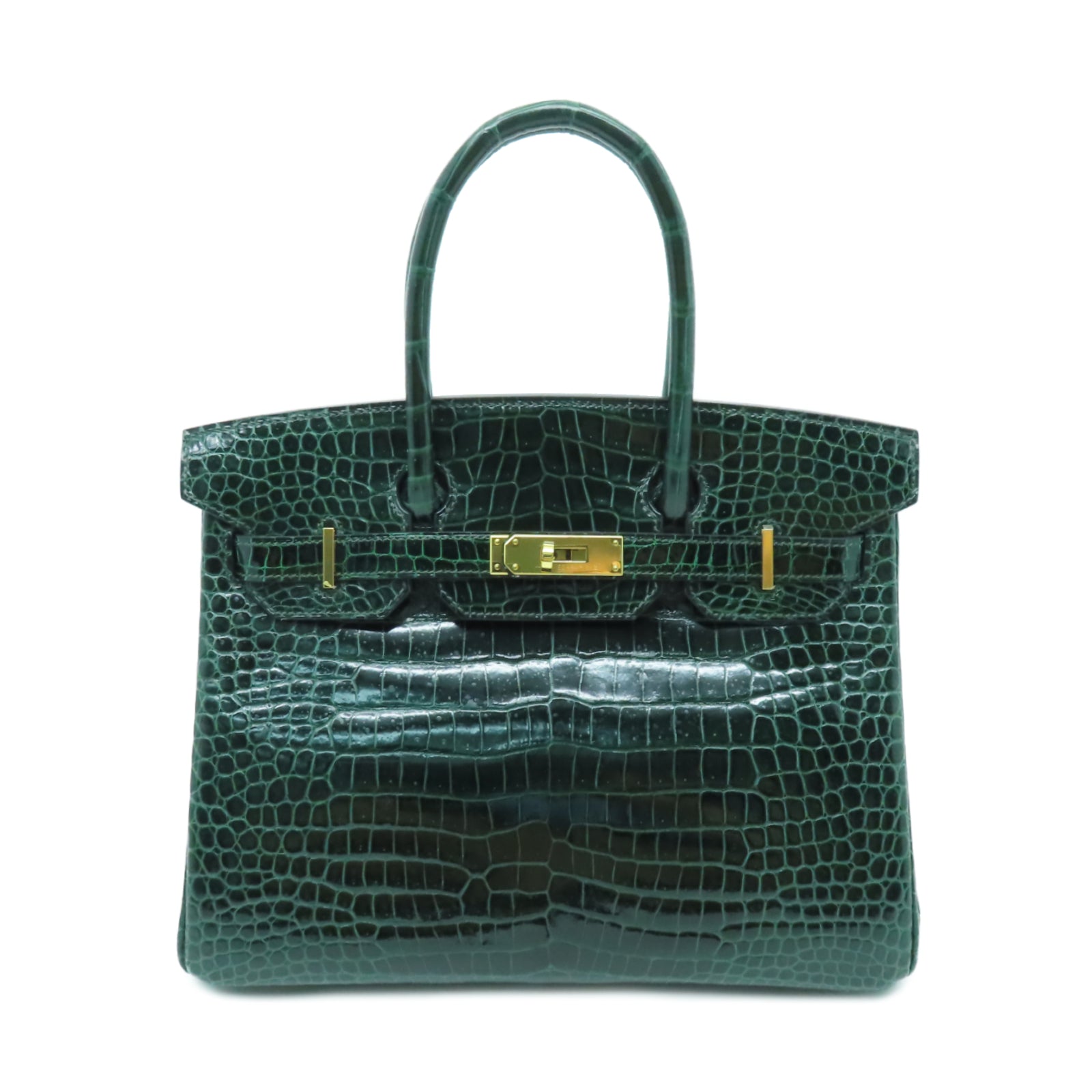 HERMES 【清倉大減價】鱷魚皮革Birkin 30金扣手挽袋綠色