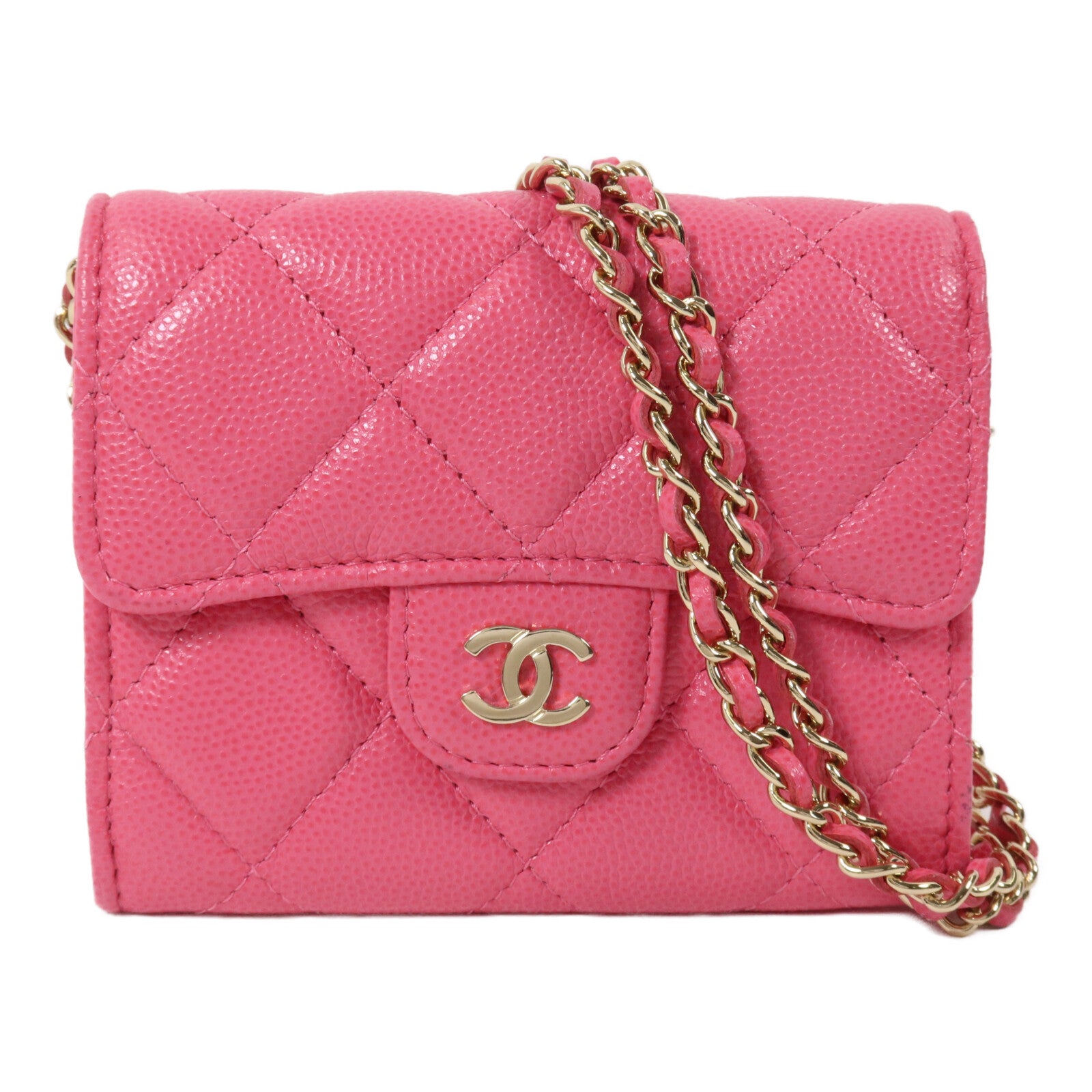 CHANEL 牛皮皮革Quiled Flap Card Holder On Chain鏈帶肩背袋