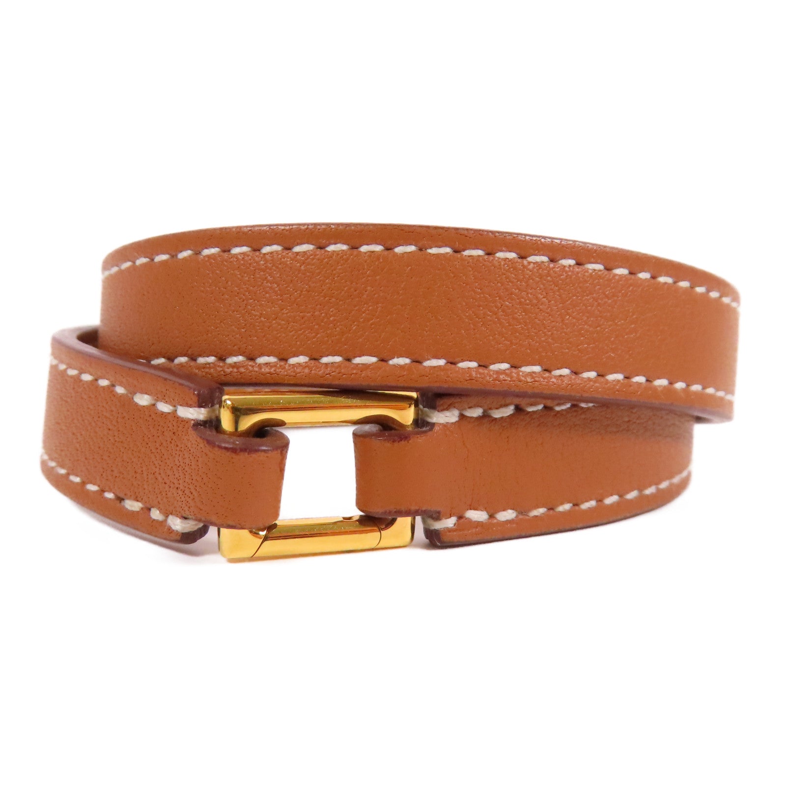 HERMES Swift皮革Rivale Double Tour Bracelet金扣手鐲37 Gold經典駝色