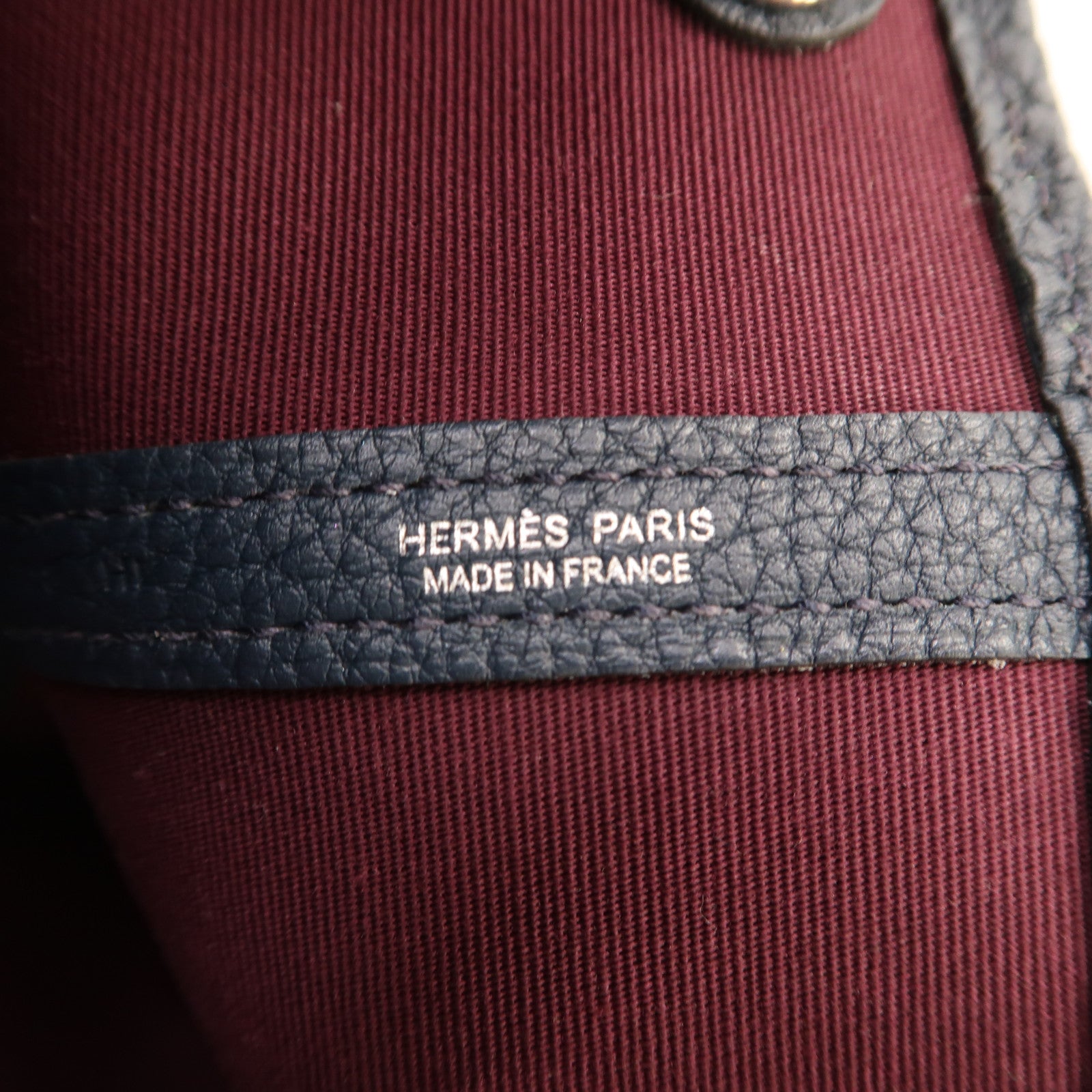 HERMES Negonda皮革/帆布Garden Party PM銀扣手挽袋深葡萄紫色/普魯士藍