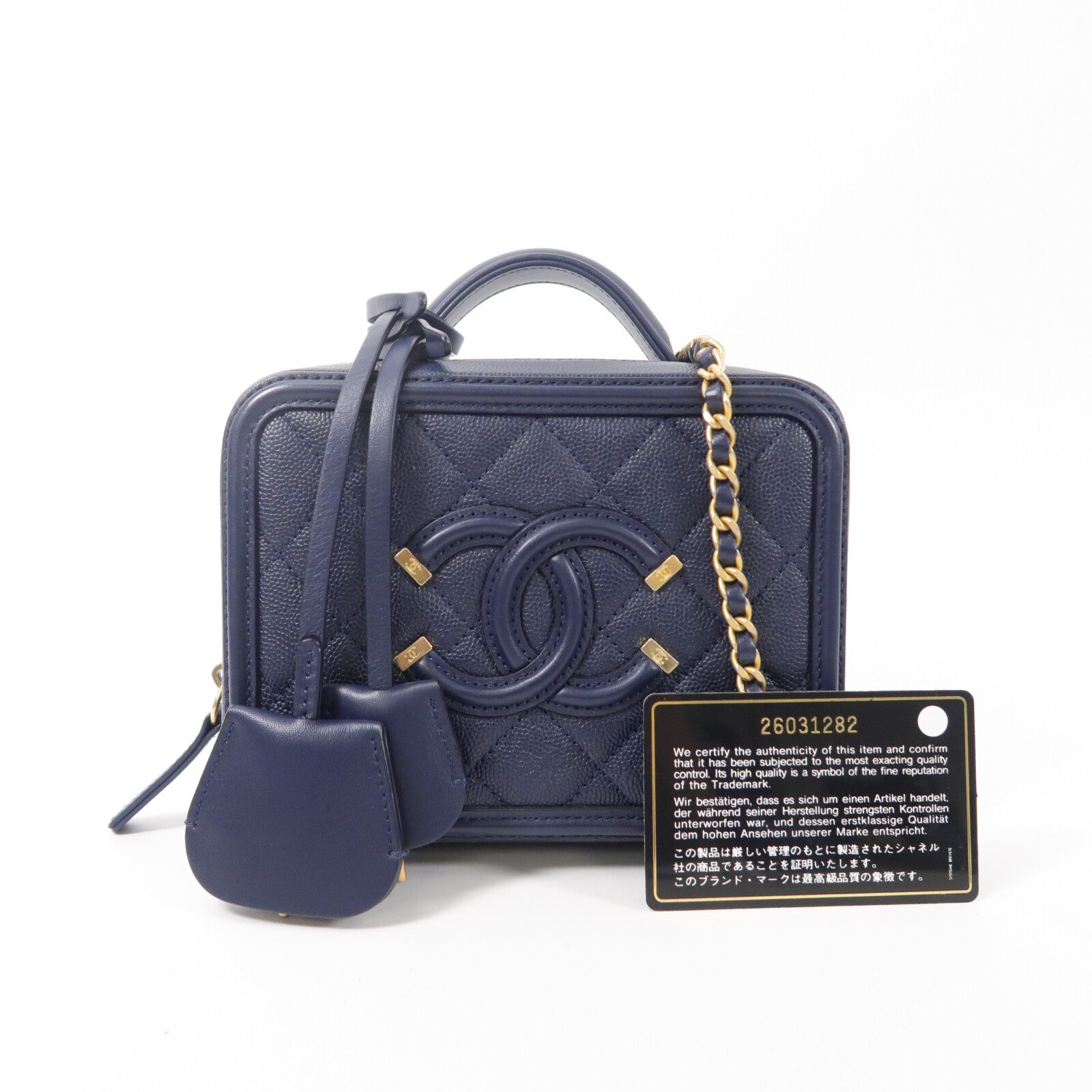 CHANEL 牛皮皮革Vanity Case鏈帶手挽肩背兩用袋