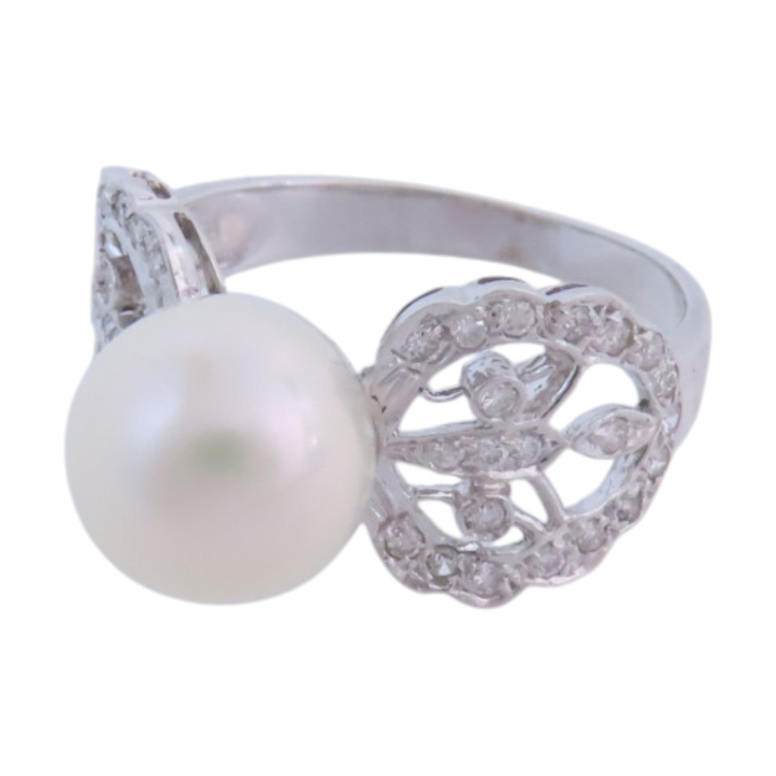 JEWELRY 18K白金Pearl Diamond Ring珍珠/鑽石戒指US#7.5