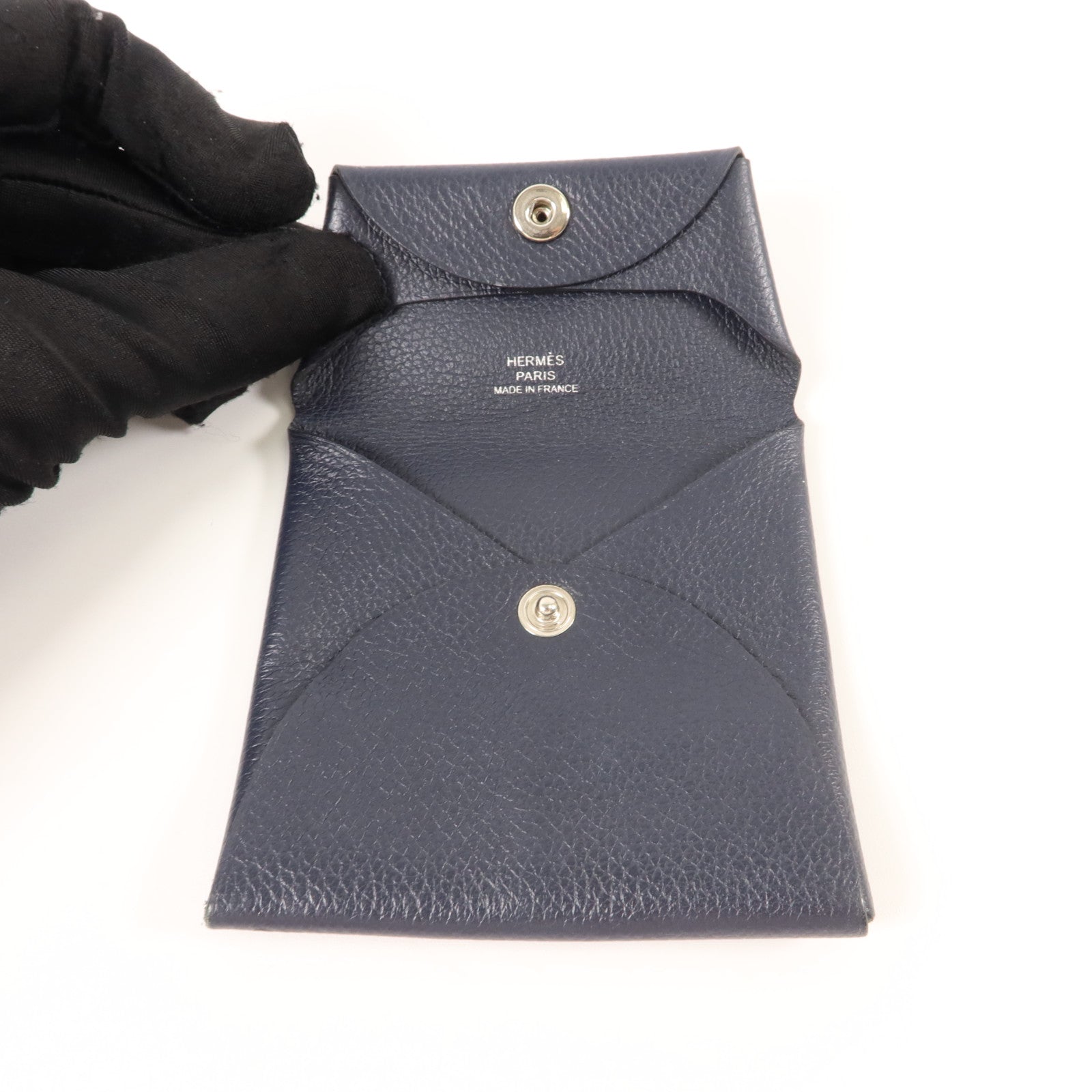 HERMES Evercolor皮革Bastia零錢包Bleu Nuit