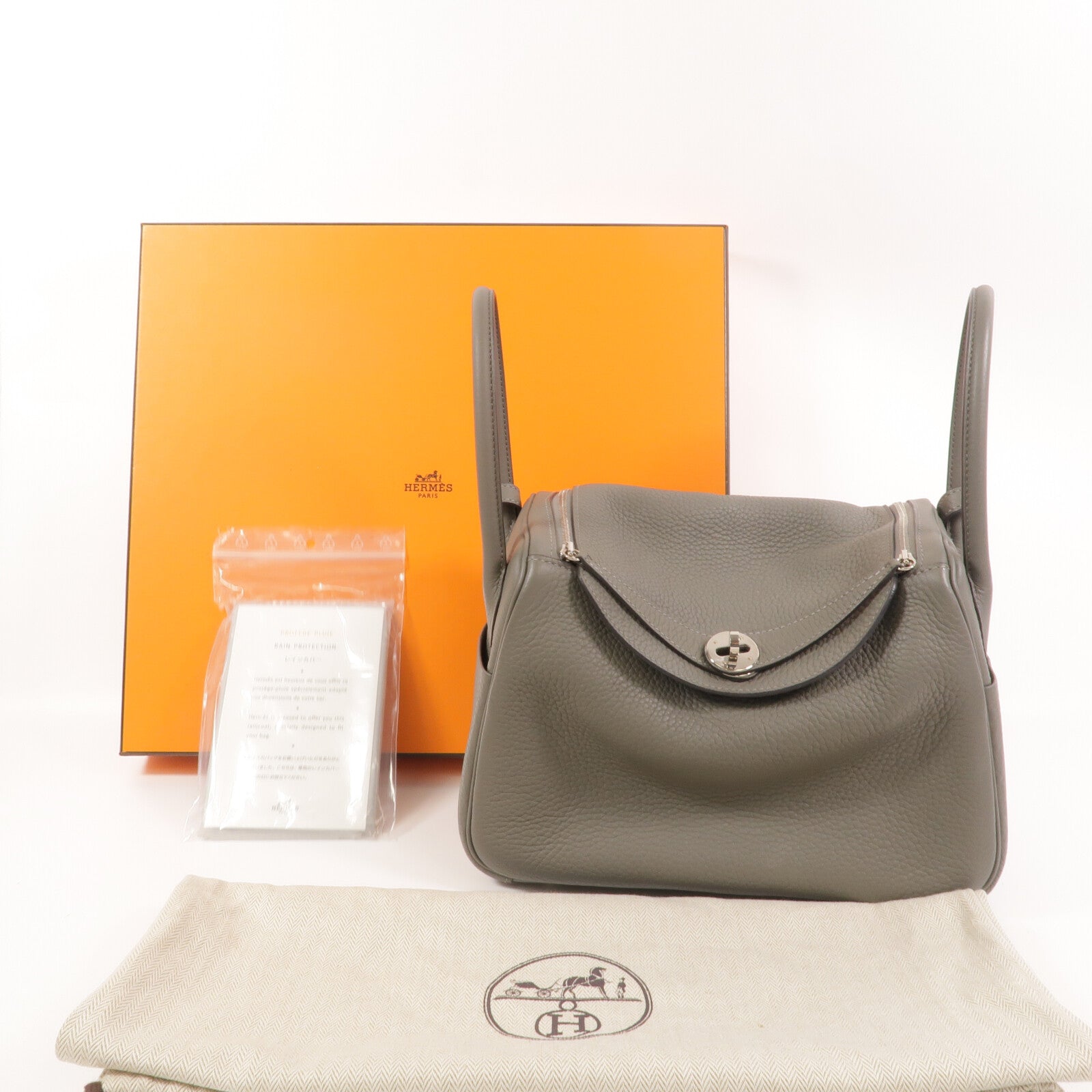 HERMES Clemence皮革Lindy 26手挽肩背兩用袋Gris Meyer