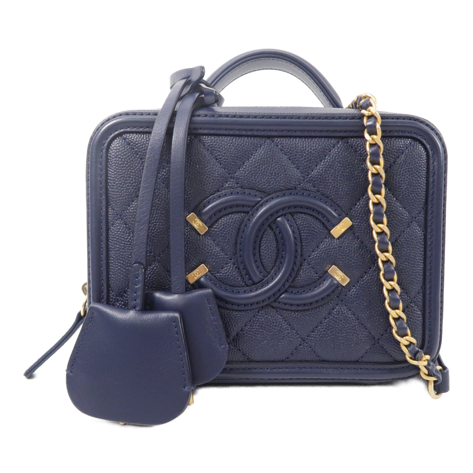 CHANEL 牛皮皮革Vanity Case鏈帶手挽肩背兩用袋