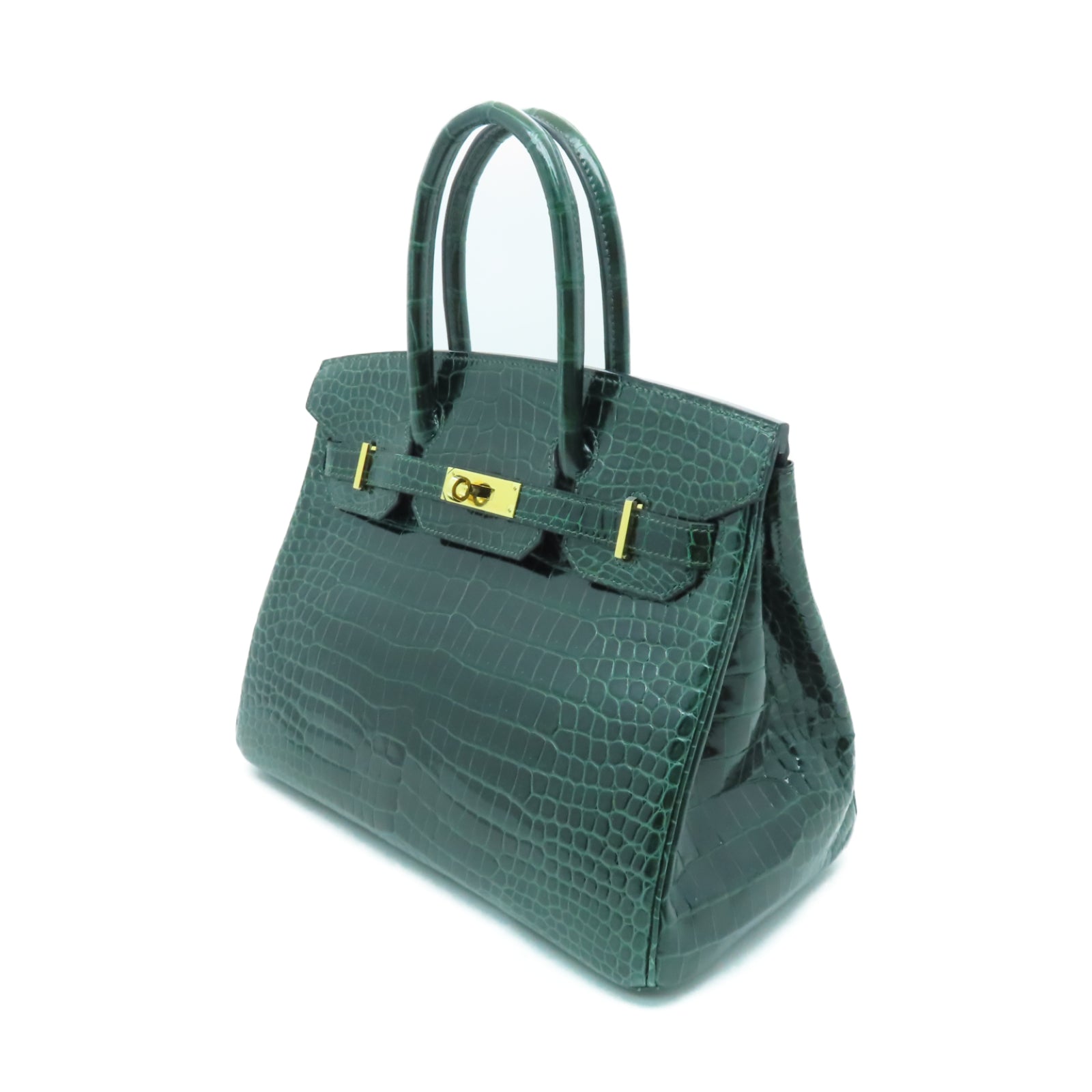 HERMES 【清倉大減價】鱷魚皮革Birkin 30金扣手挽袋綠色