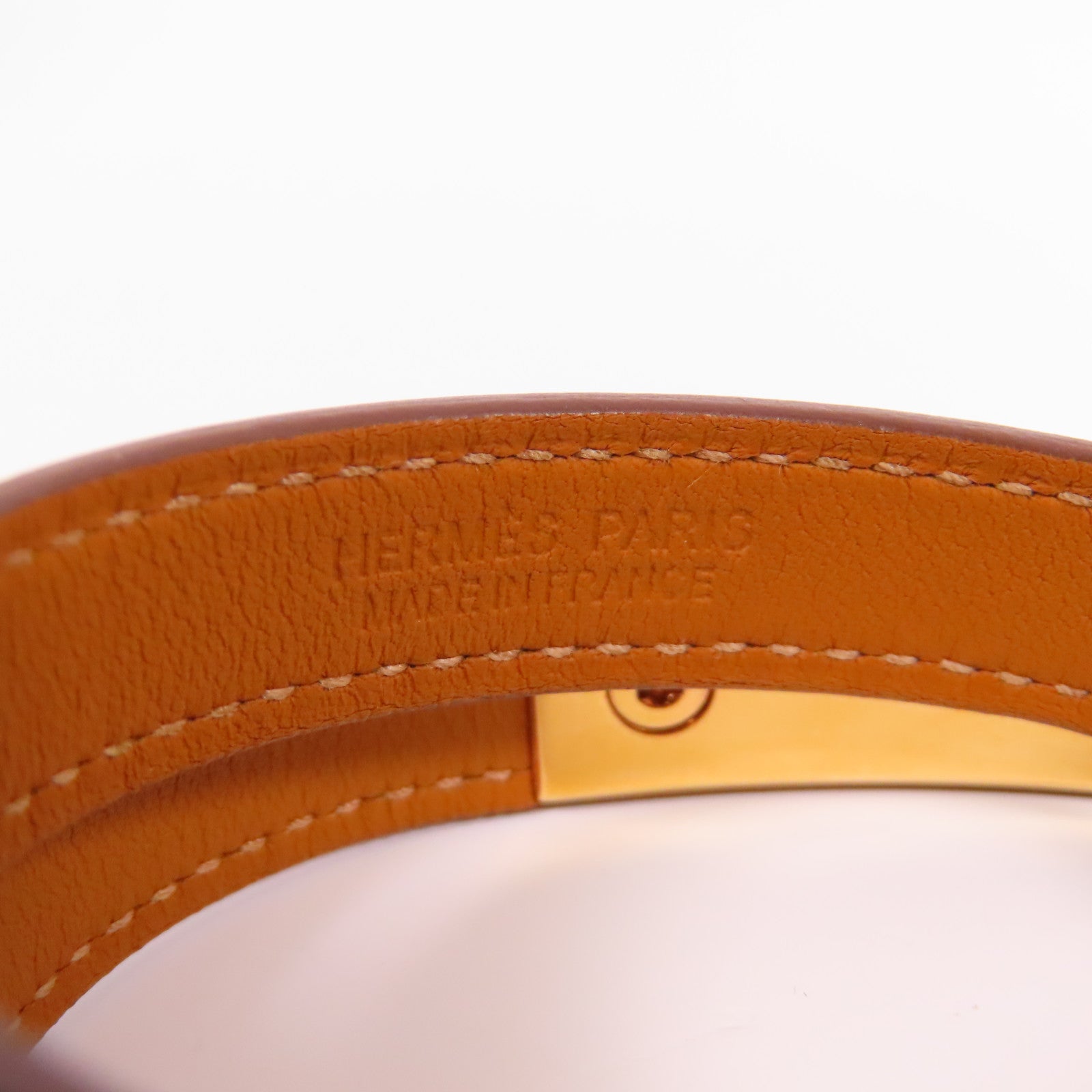 HERMES Swift皮革Rivale Double Tour Bracelet金扣手鐲37 Gold經典駝色