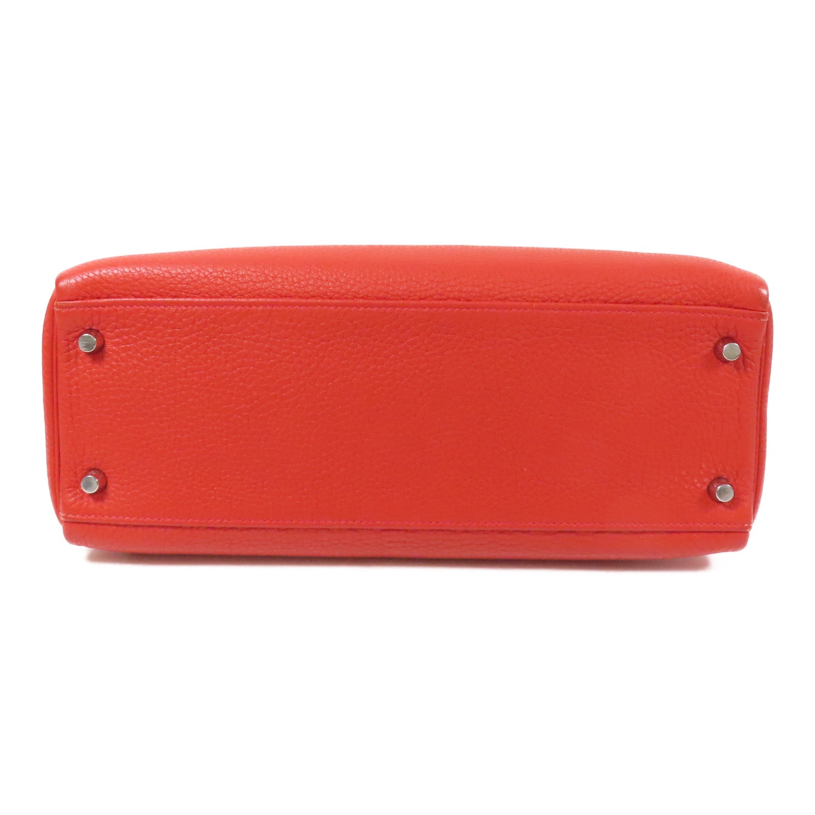 HERMES Clemence皮革Kelly 32銀扣手挽肩背兩用袋Rouge Casaque