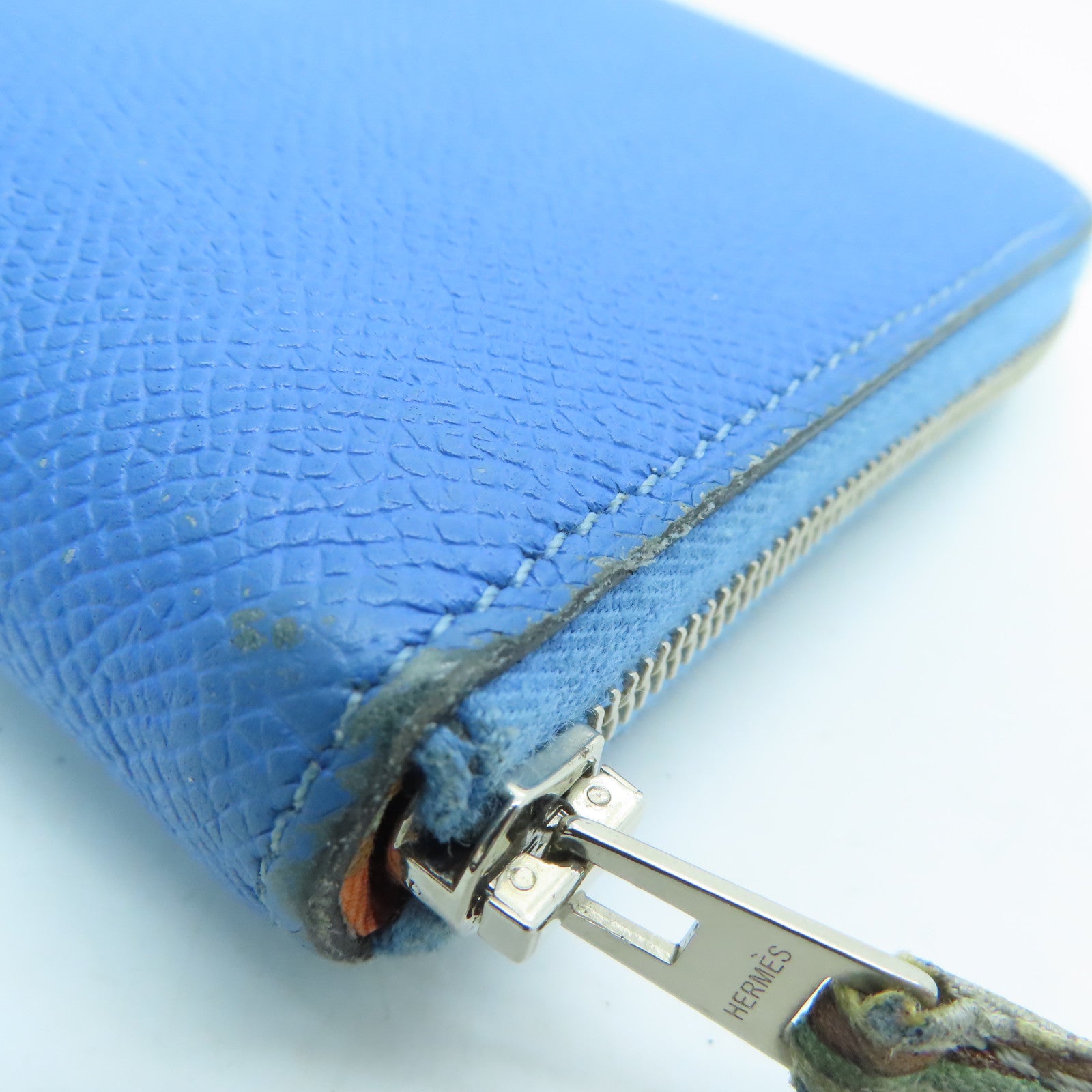 HERMES 【激减优惠】Epsom皮革Long Wallet银扣长钱包蓝色