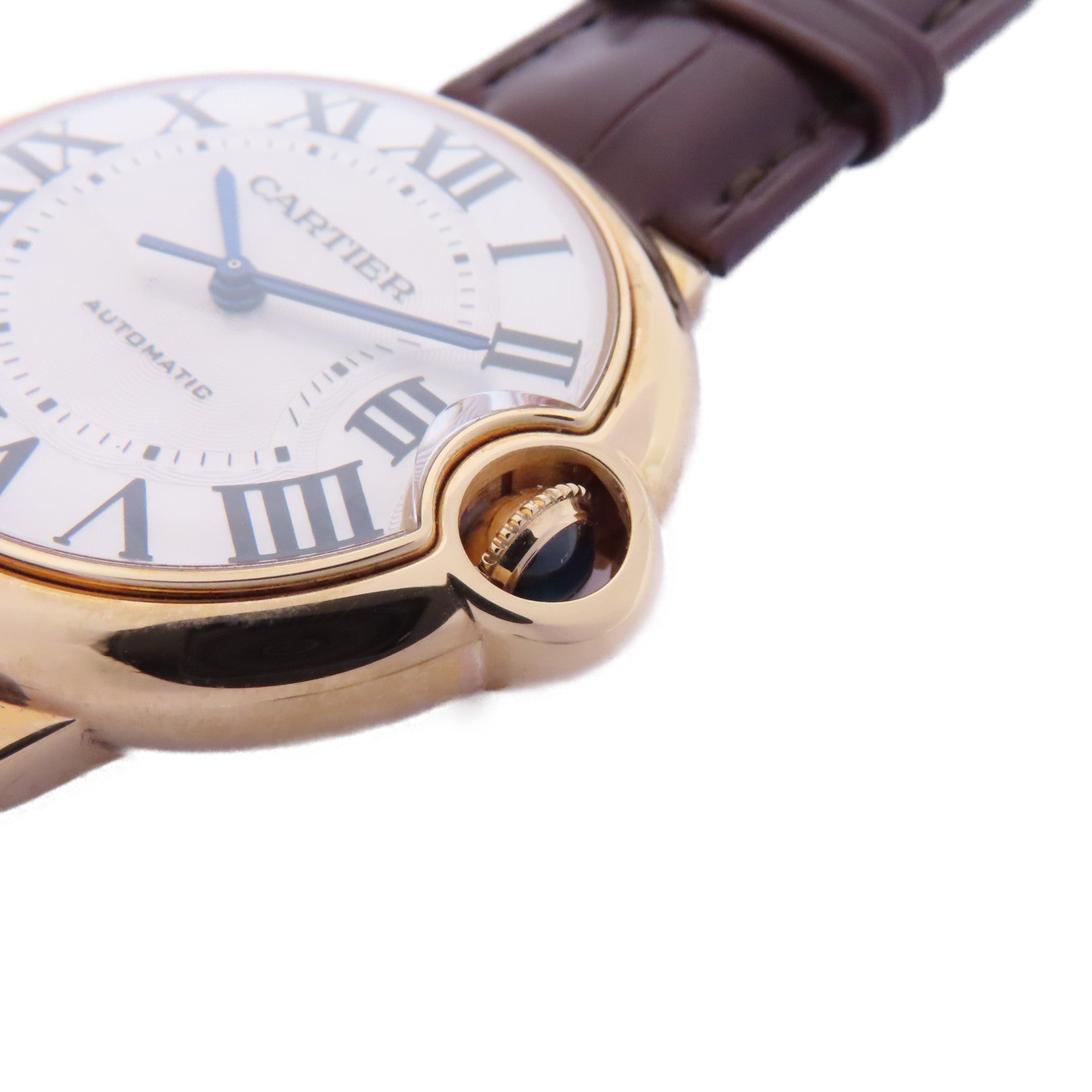 CARTIER Ballon Blue18K玫瑰金/皮革帶手錶自動機芯銀色