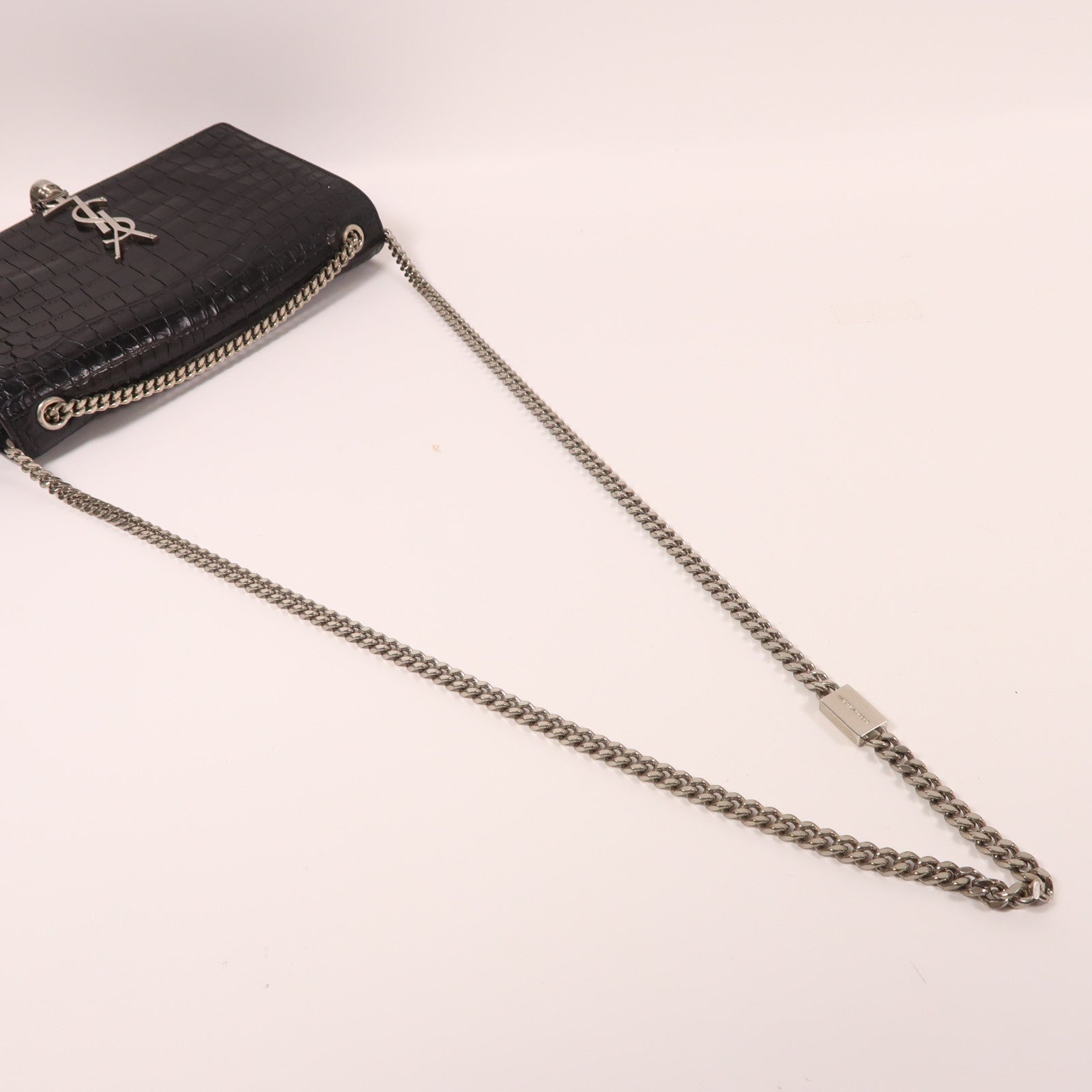 YVES SAINT LAURENT 牛皮皮革Kate銀扣鏈帶肩背袋黑色