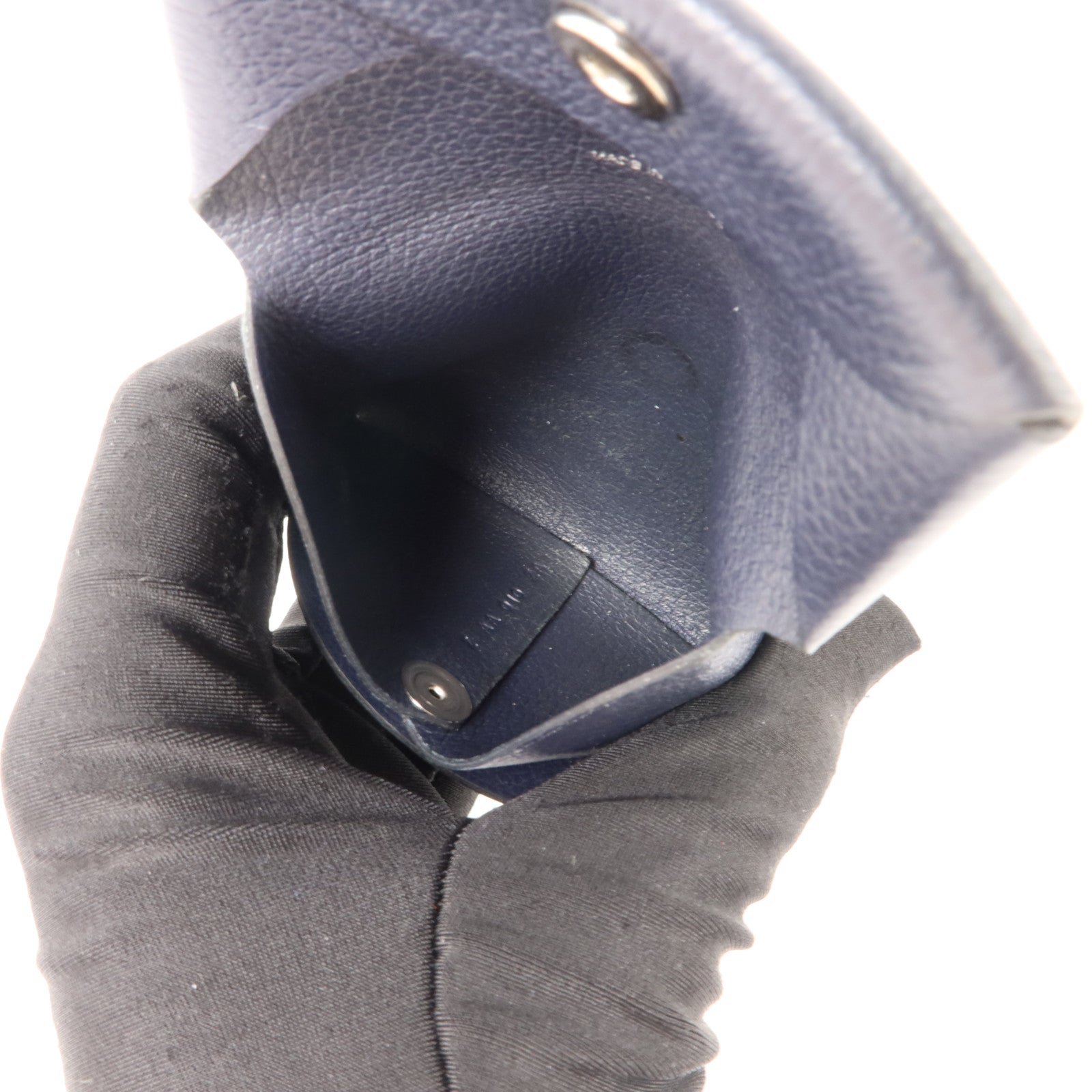 HERMES Evercolor皮革Bastia零錢包Bleu Nuit