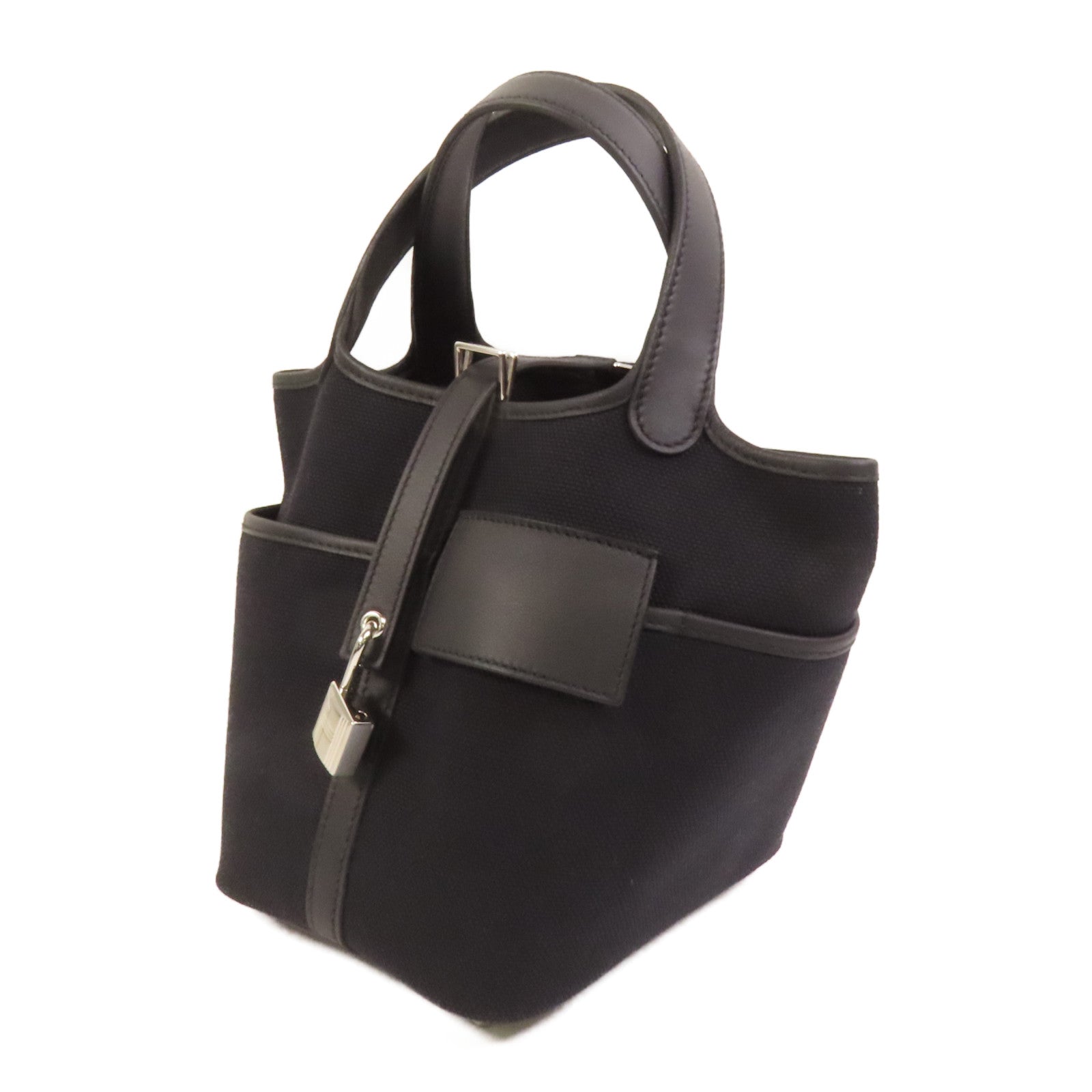 HERMES 帆布Picotin Cago PM銀扣手挽袋Noir