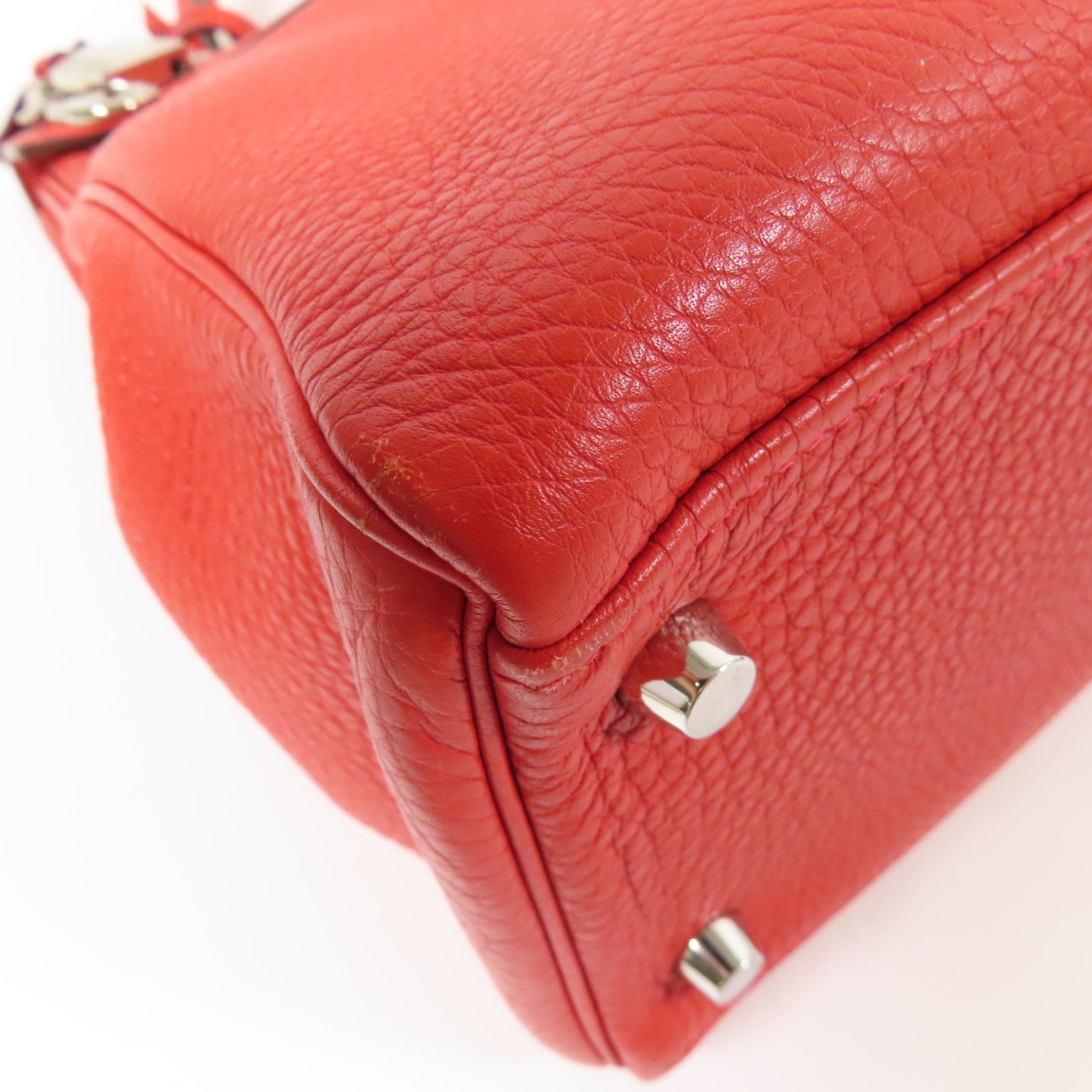 HERMES Clemence皮革Kelly 32銀扣手挽肩背兩用袋Rouge Casaque