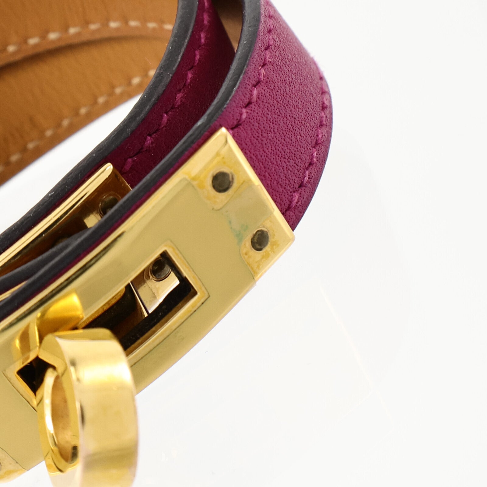 HERMES Swift皮革Kelly Double Tour Bracelet金扣手鏈Rose Pourpre