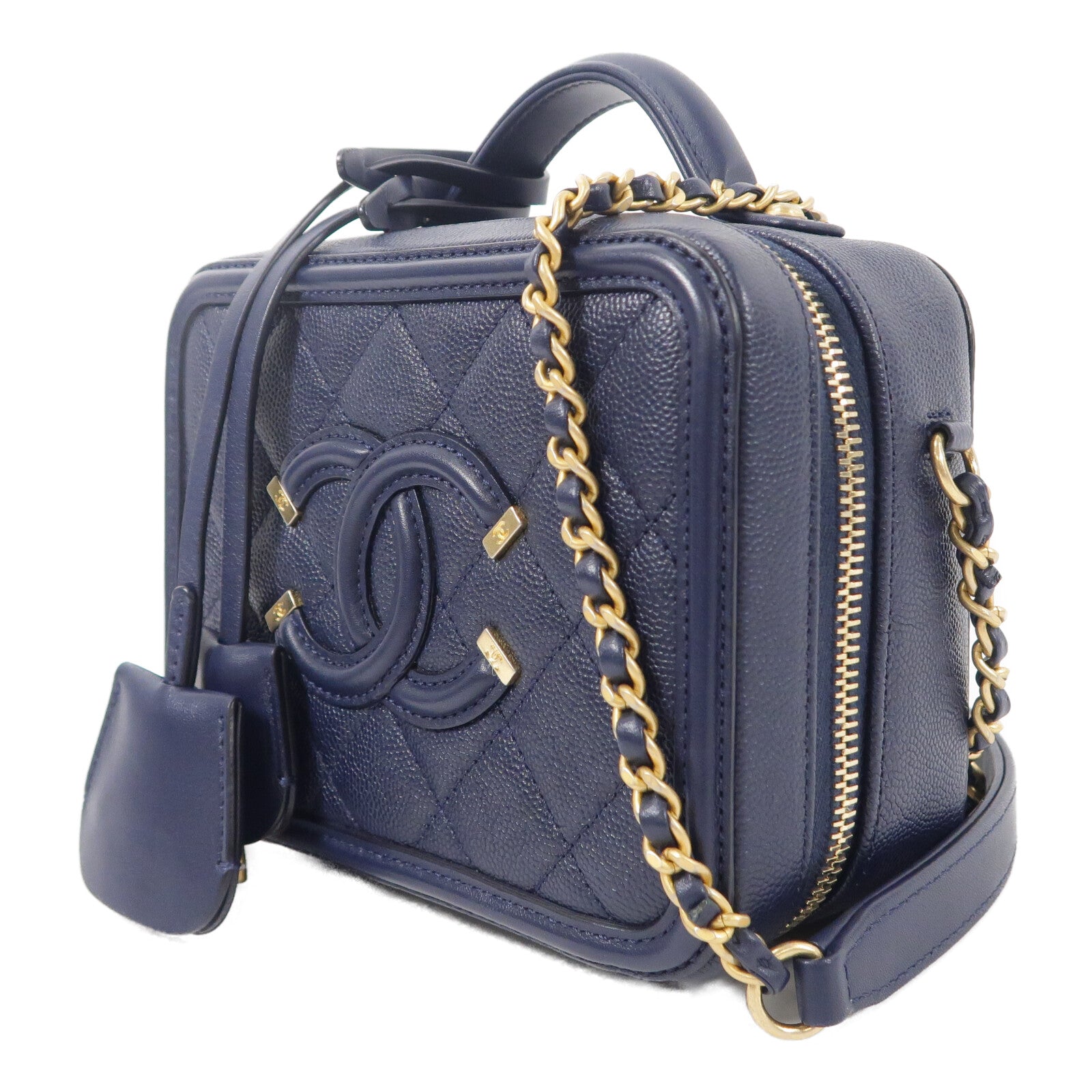 CHANEL 牛皮皮革Vanity Case鏈帶手挽肩背兩用袋
