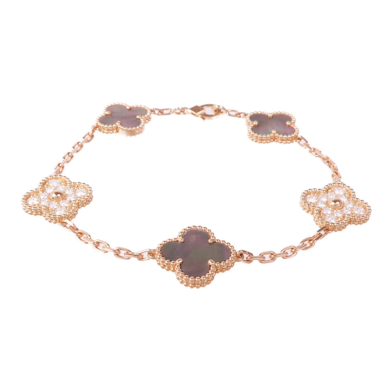 Van Cleef & Arpels 18K玫瑰金Vintage Alhambra Bracelet珍珠母貝/鑽石手鏈