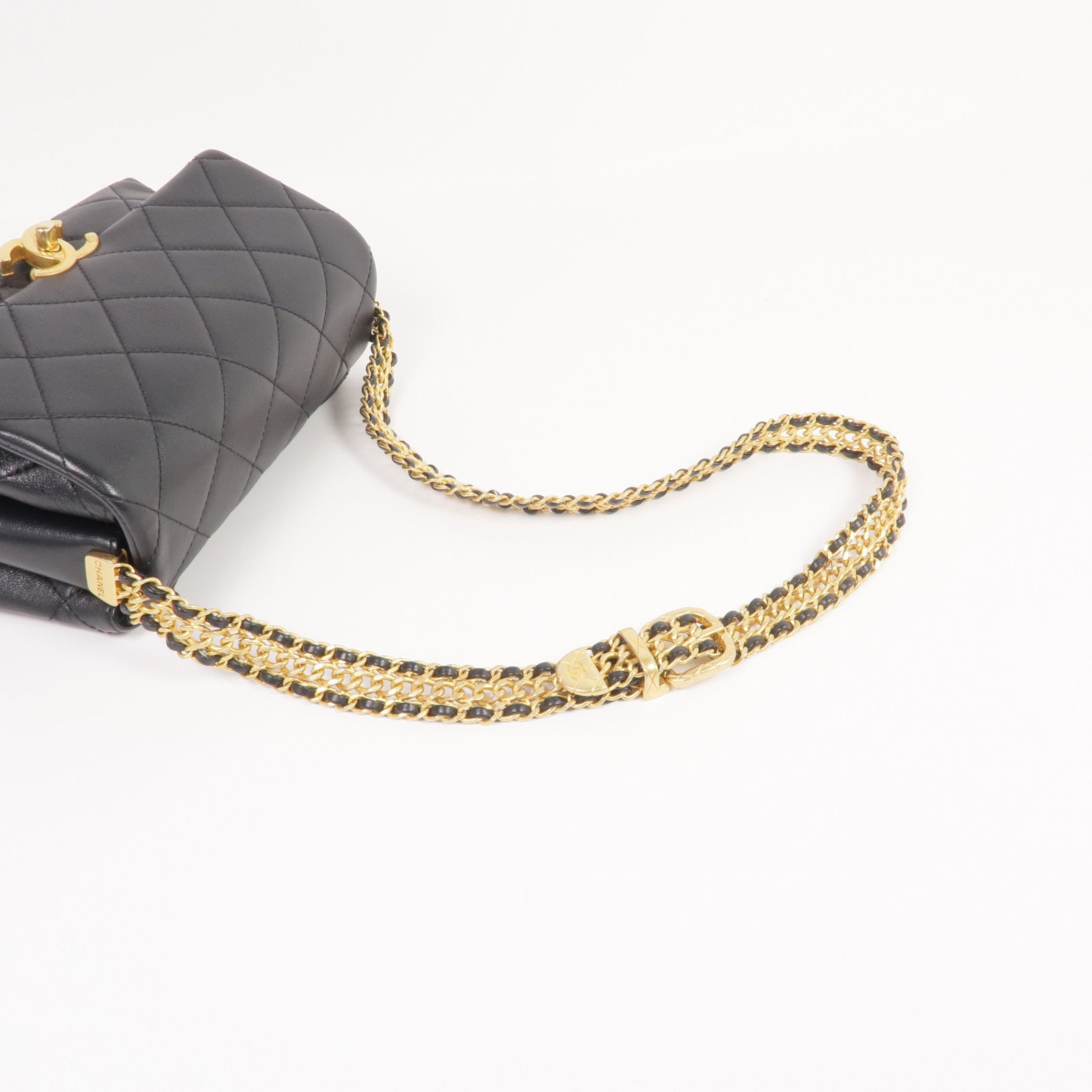 CHANEL 牛皮皮革Chain Shoulder金扣鏈帶肩背袋