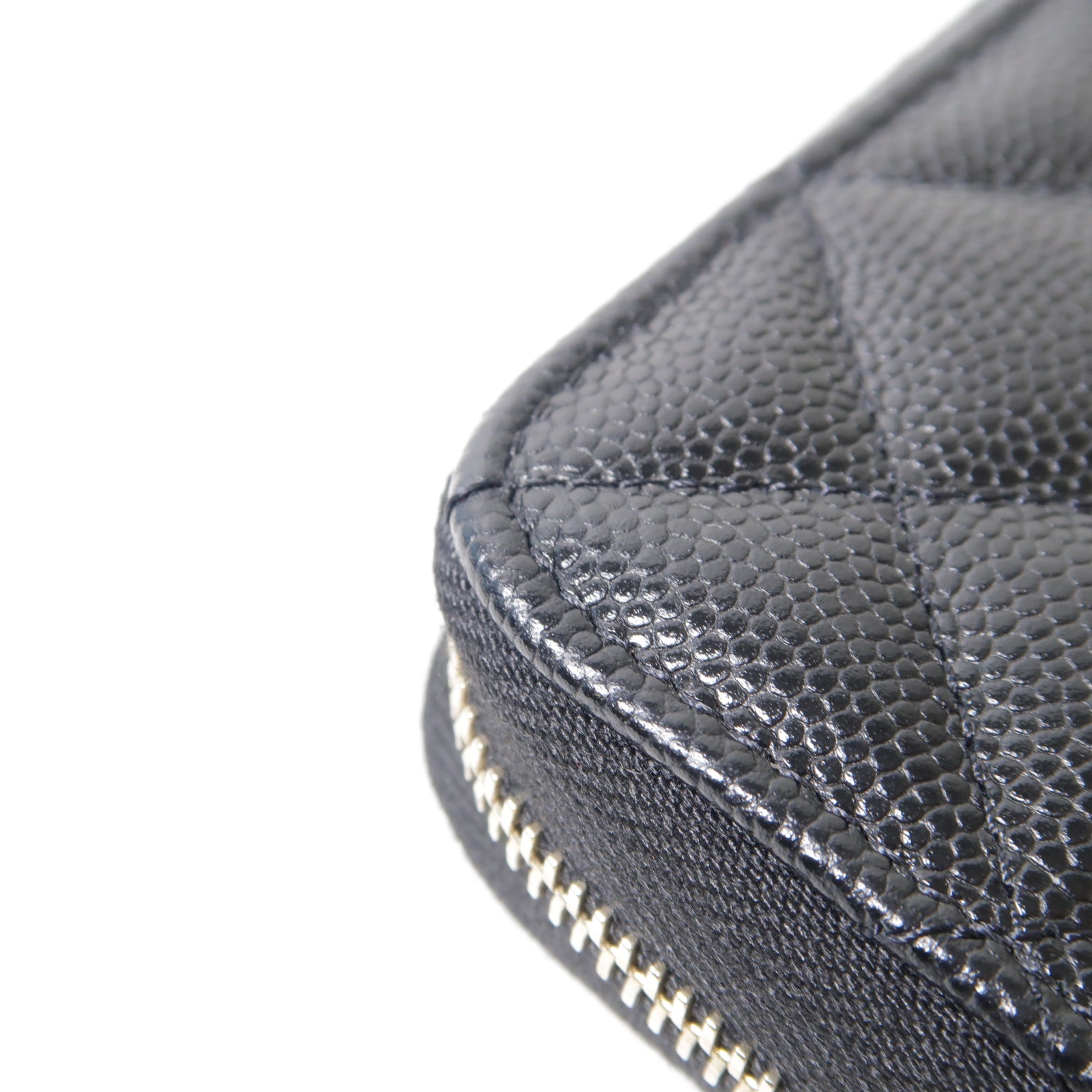 CHANEL 菱格Caviar皮革Zipper Long Wallet金扣/銀扣長錢包黑色