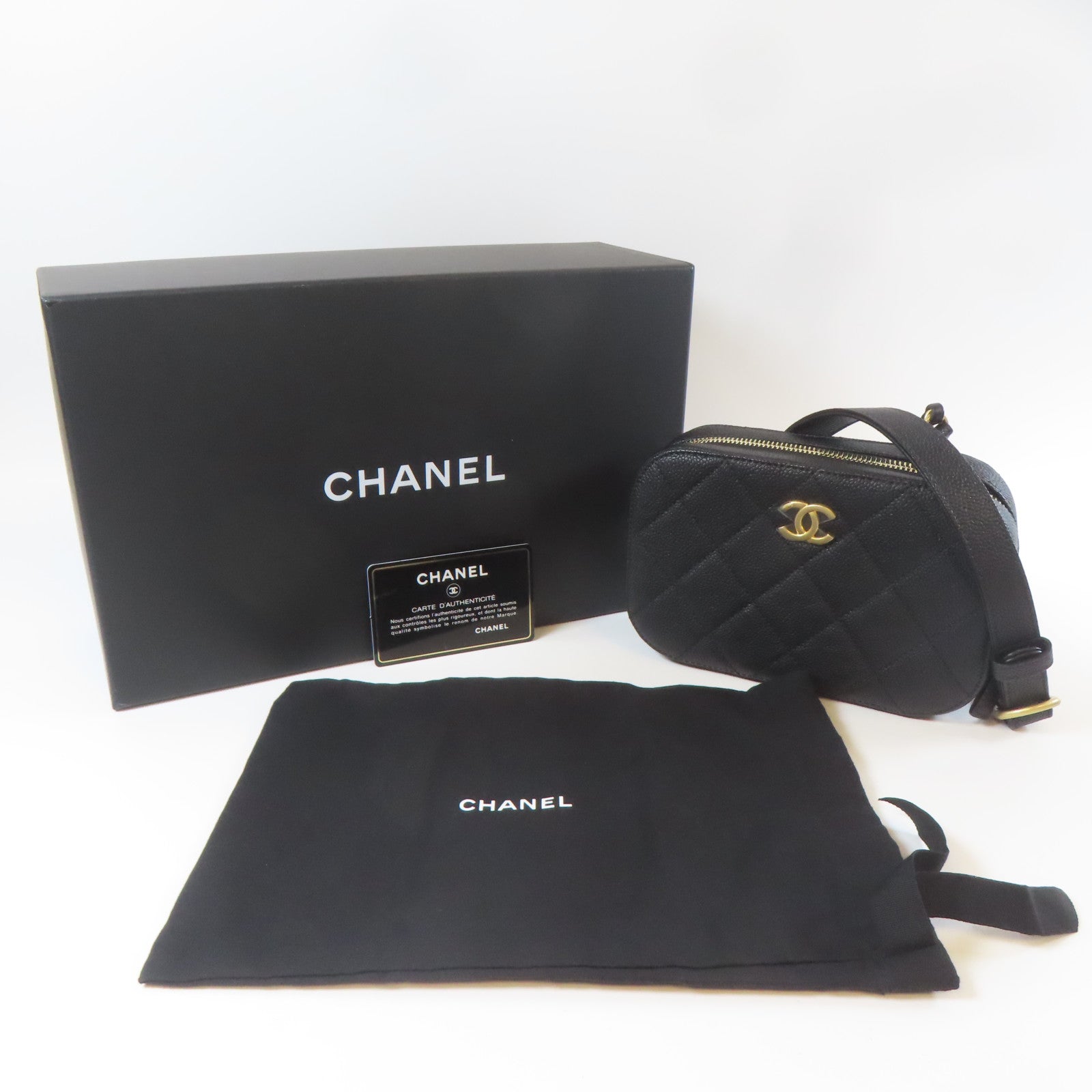 CHANEL 菱格Caviar皮革Waist Bag金扣腰包黑色