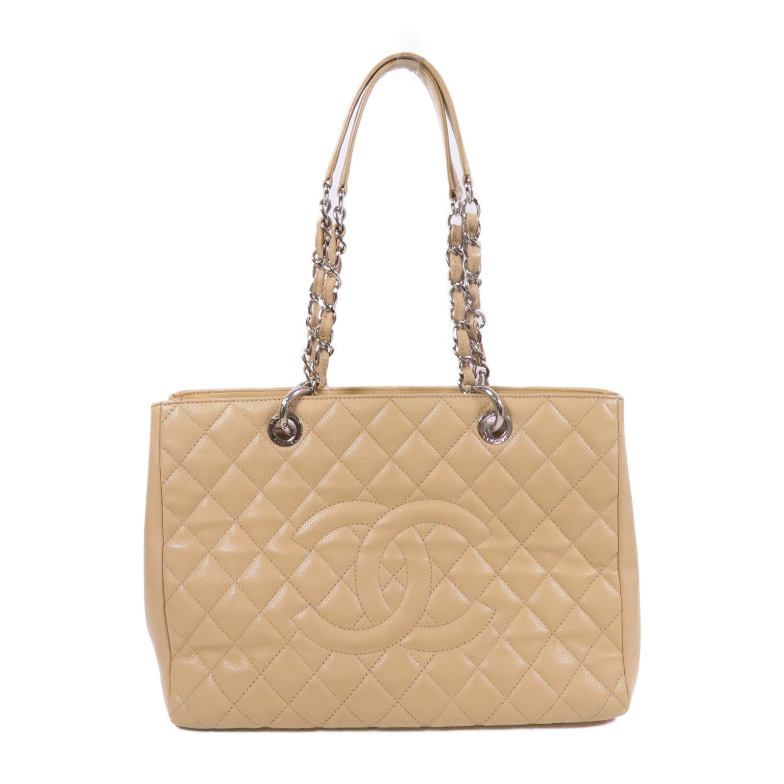 CHANEL 牛皮皮革GST Grand Shopping Tote Bag銀扣鏈帶肩背袋
