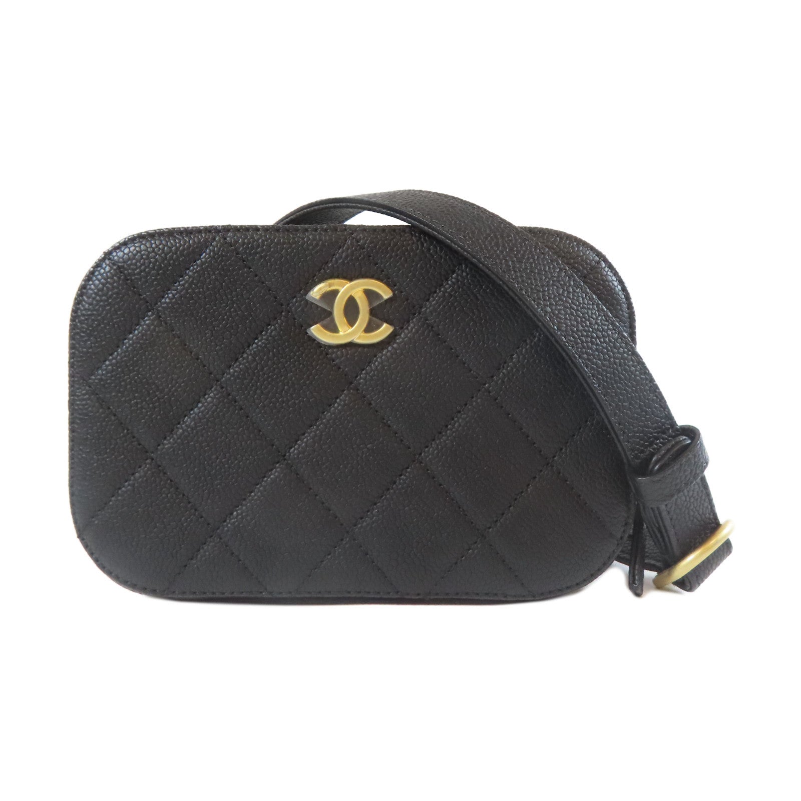 CHANEL 菱格Caviar皮革Waist Bag金扣腰包黑色