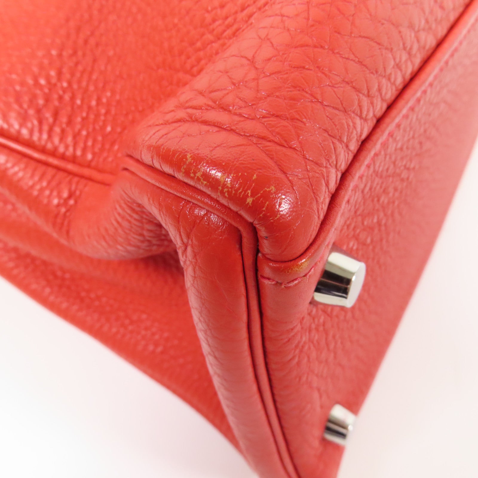 HERMES Clemence皮革Kelly 32銀扣手挽肩背兩用袋Rouge Casaque