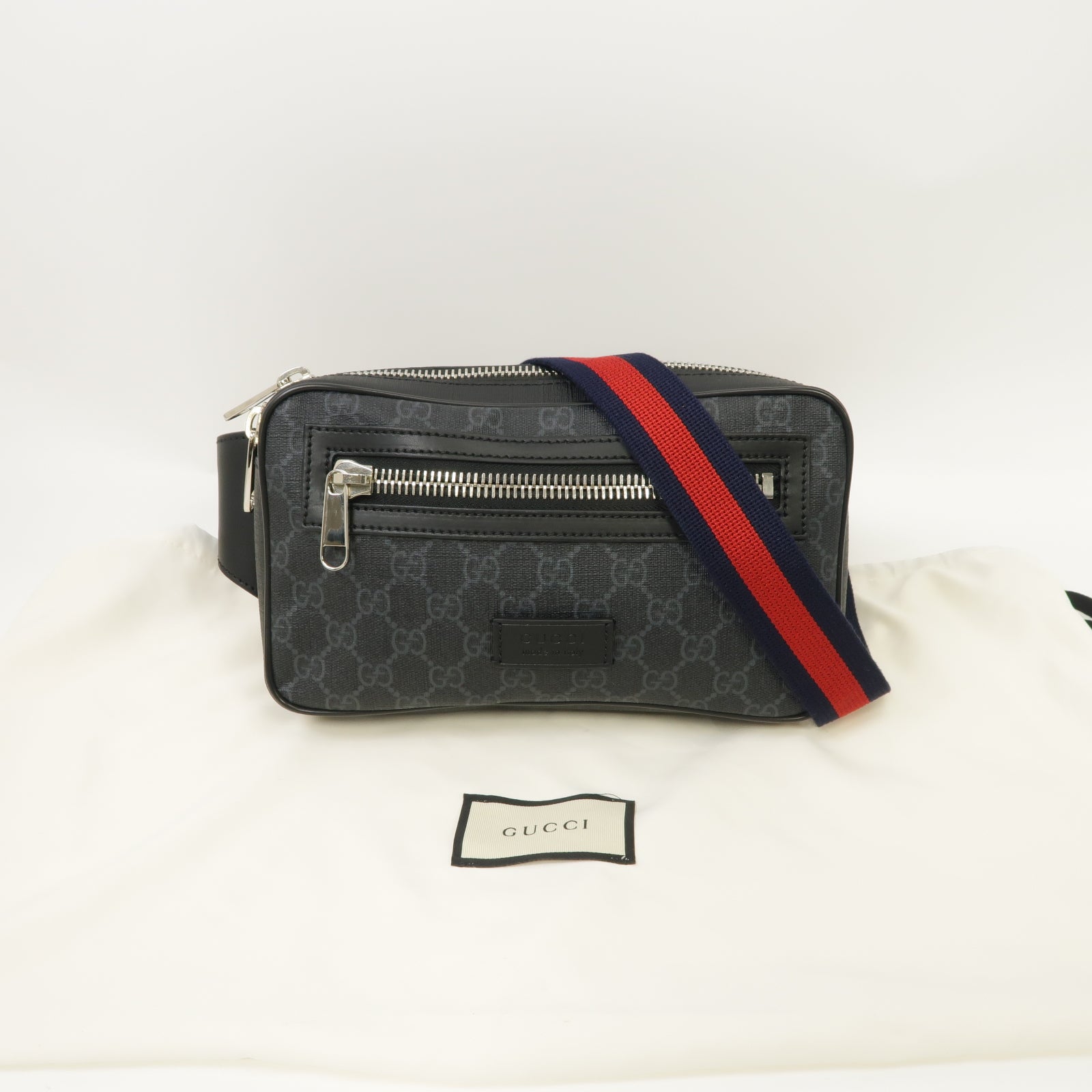 GUCCI 塗層帆布GG Waist Bag銀扣腰包黑色