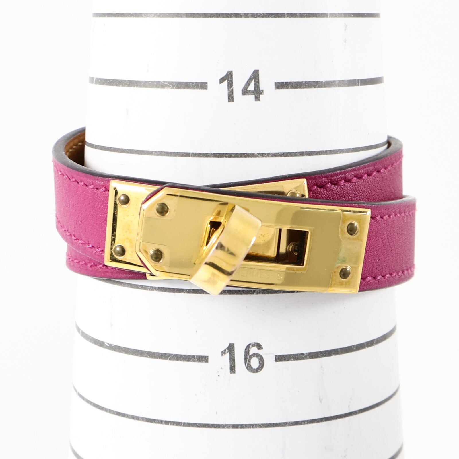 HERMES Swift皮革Kelly Double Tour Bracelet金扣手鏈Rose Pourpre