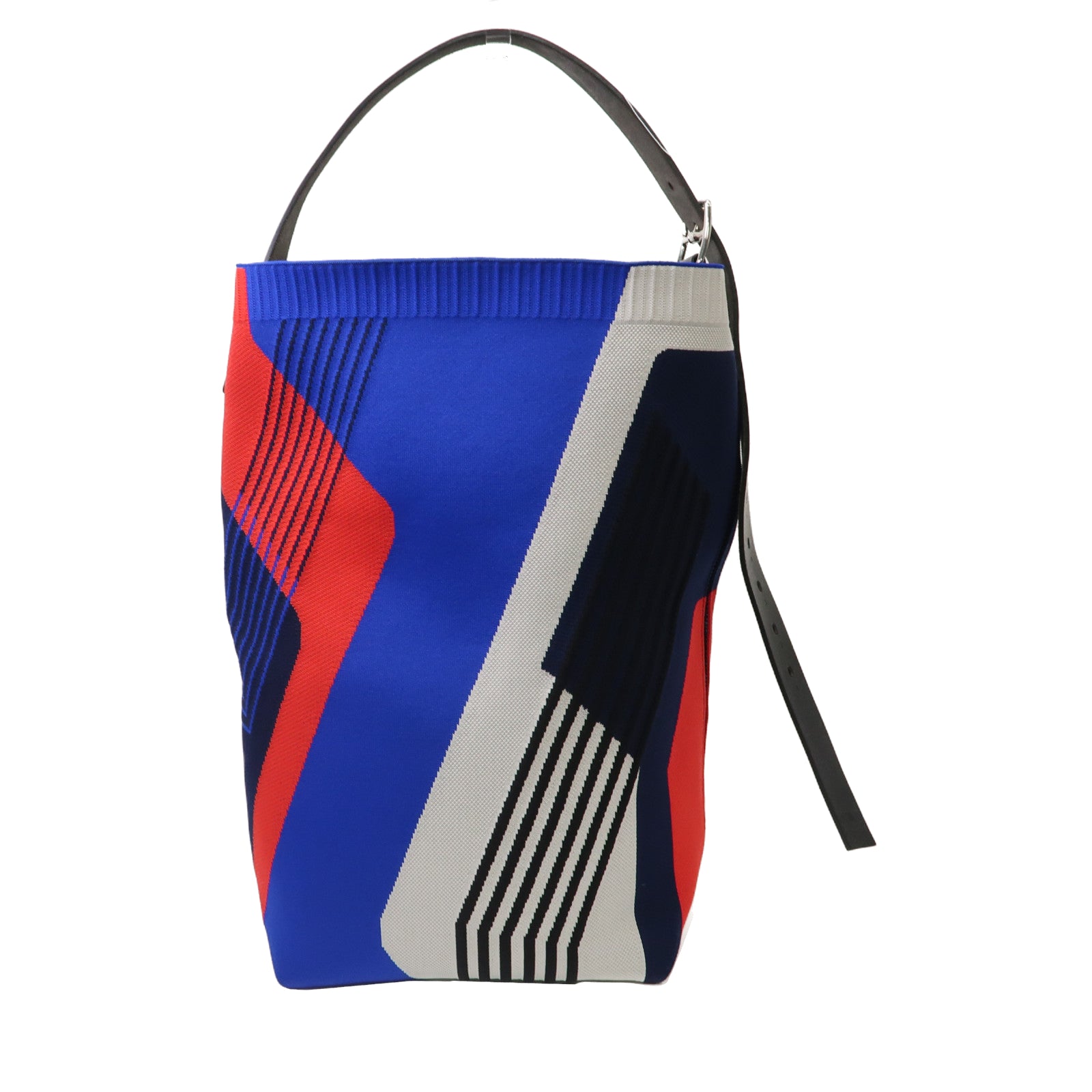 HERMES 彈性網布/Hunter皮革Etriviere Shoulder MM Dynamo Bag銀扣肩背袋藍色/紅色