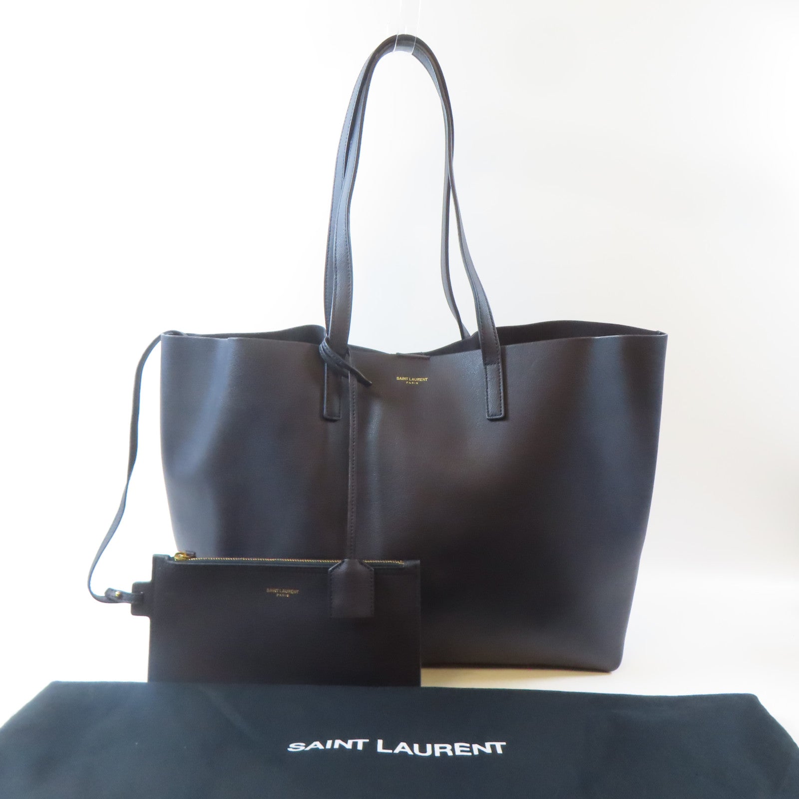 YVES SAINT LAURENT 牛皮皮革Tote Bag金扣肩背袋黑色