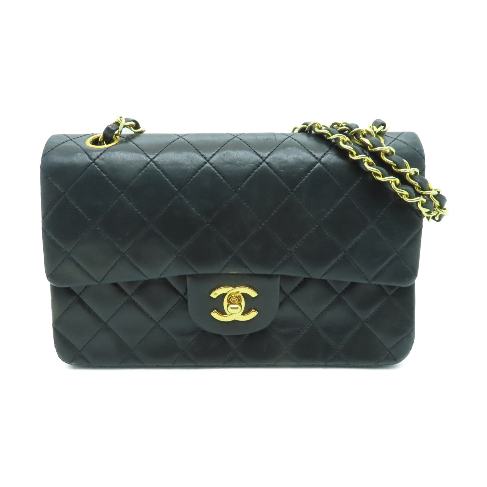 CHANEL **【清倉大減價】菱格牛皮皮革Classic Flap 23金扣鏈帶肩背袋黑色