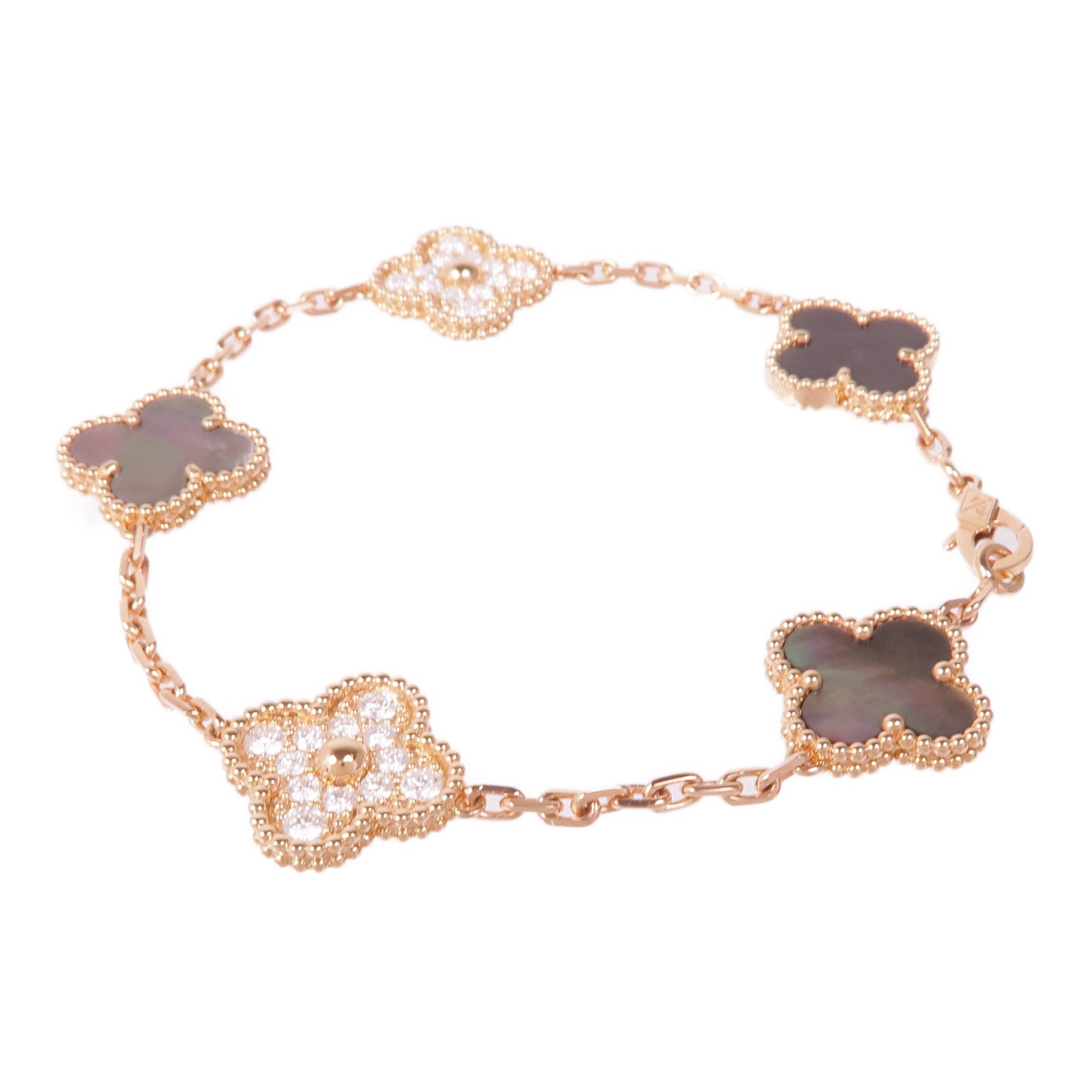 Van Cleef & Arpels 18K玫瑰金Vintage Alhambra Bracelet珍珠母貝/鑽石手鏈