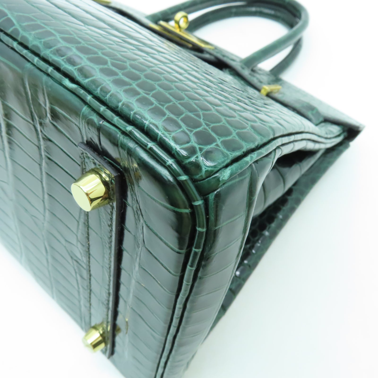 HERMES 【清倉大減價】鱷魚皮革Birkin 30金扣手挽袋綠色