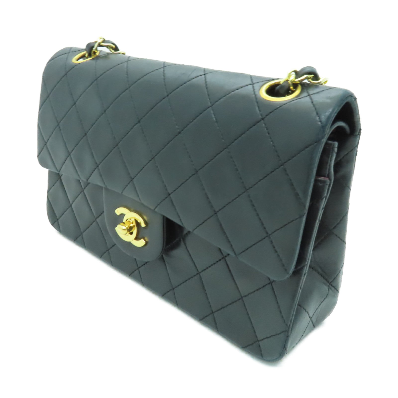 CHANEL **【清倉大減價】菱格牛皮皮革Classic Flap 23金扣鏈帶肩背袋黑色