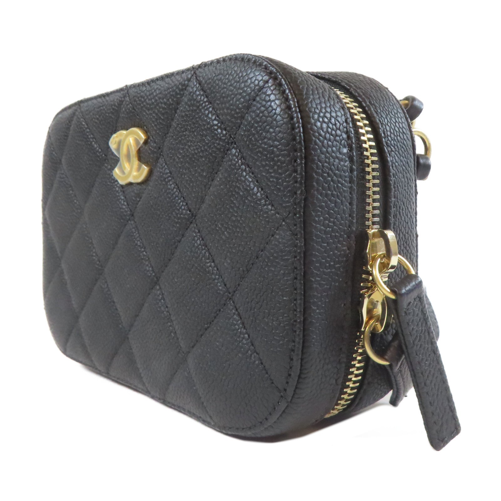 CHANEL 菱格Caviar皮革Waist Bag金扣腰包黑色