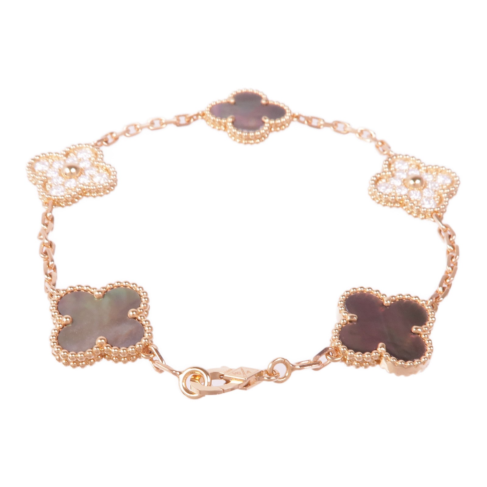Van Cleef & Arpels 18K玫瑰金Vintage Alhambra Bracelet珍珠母貝/鑽石手鏈