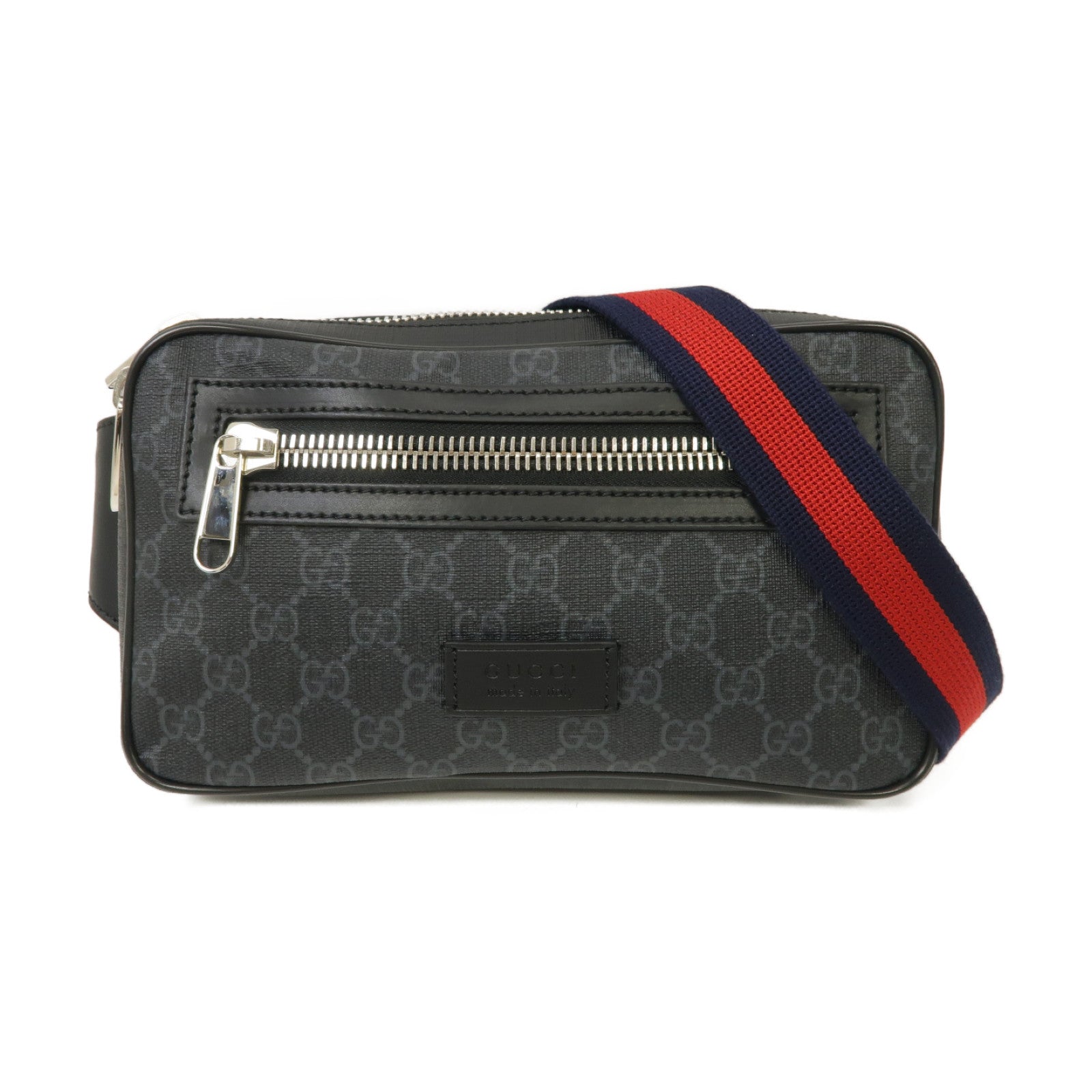 GUCCI 塗層帆布GG Waist Bag銀扣腰包黑色