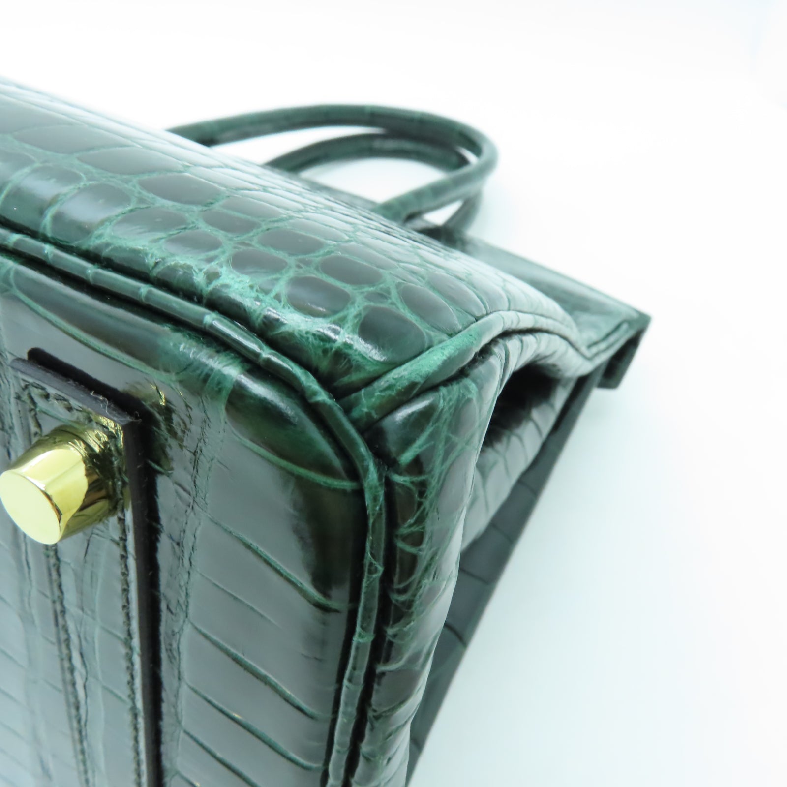 HERMES 【清倉大減價】鱷魚皮革Birkin 30金扣手挽袋綠色