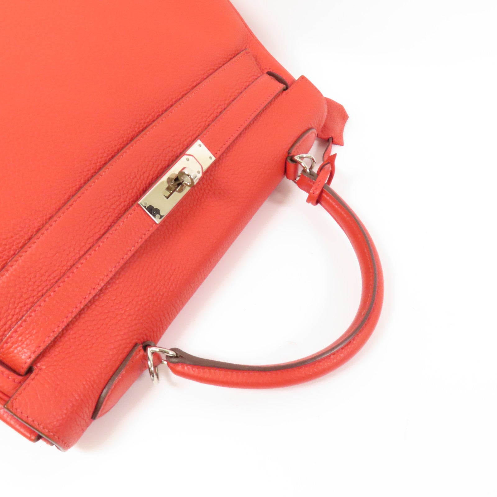 HERMES Clemence皮革Kelly 32銀扣手挽肩背兩用袋Rouge Casaque