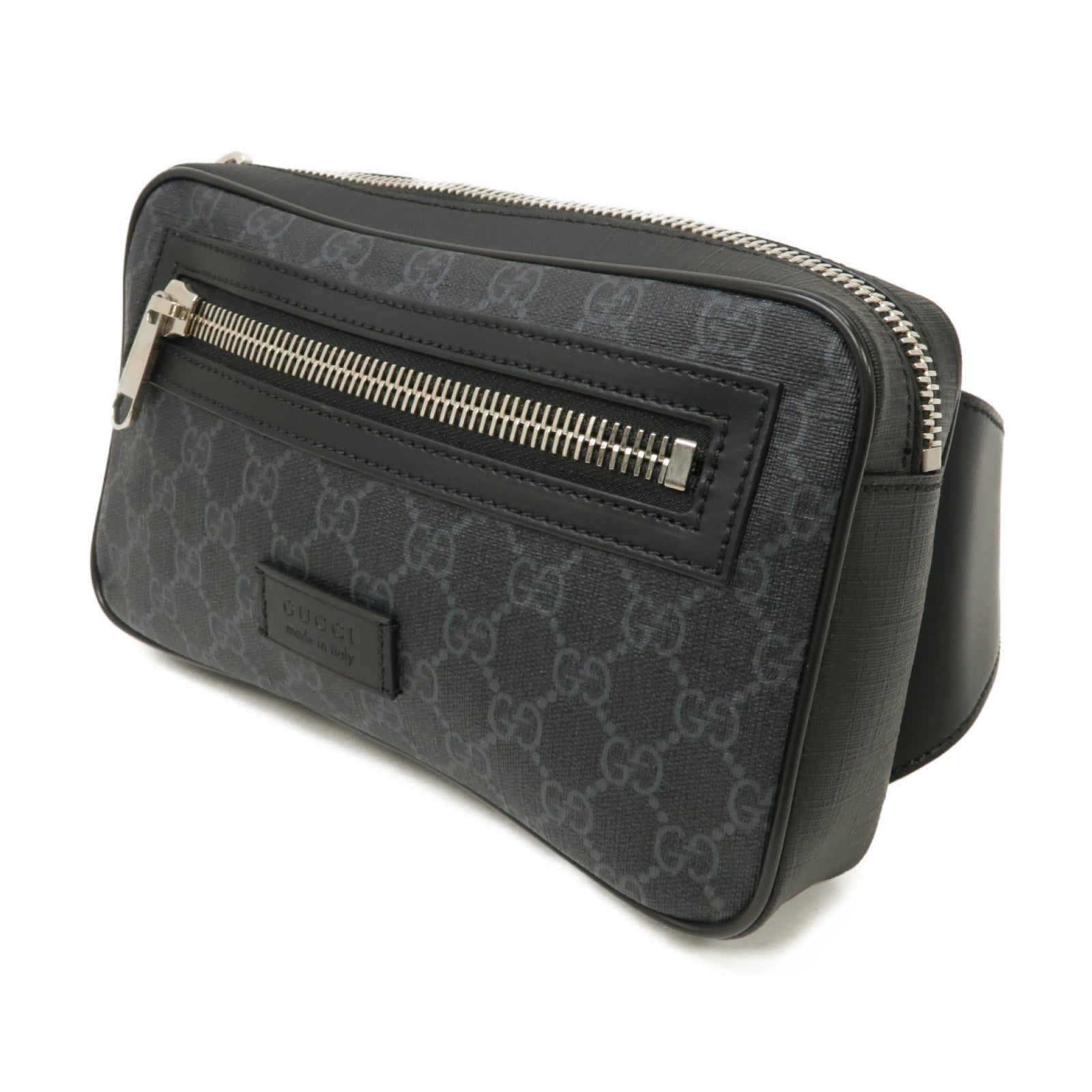 GUCCI 塗層帆布GG Waist Bag銀扣腰包黑色