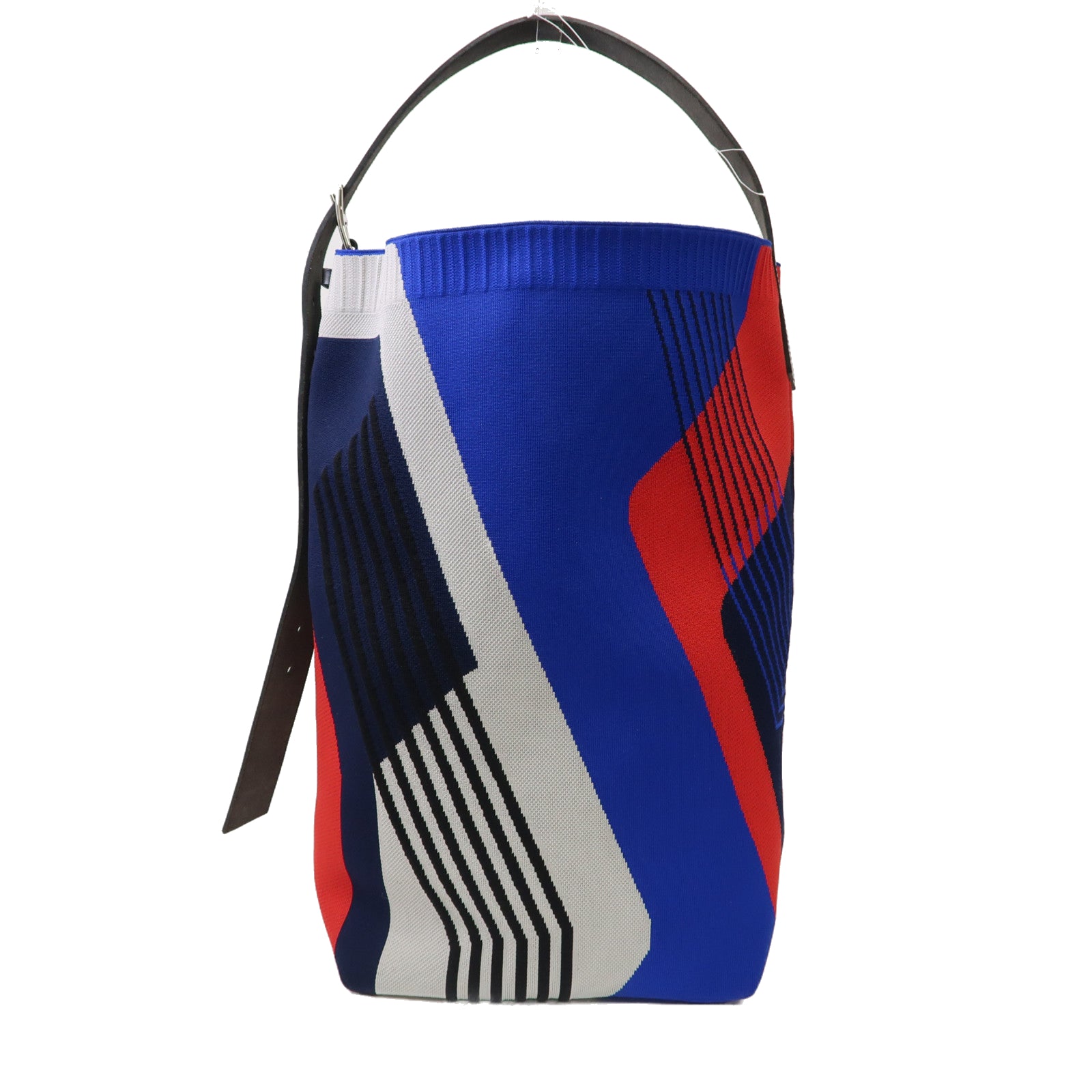HERMES 彈性網布/Hunter皮革Etriviere Shoulder MM Dynamo Bag銀扣肩背袋藍色/紅色
