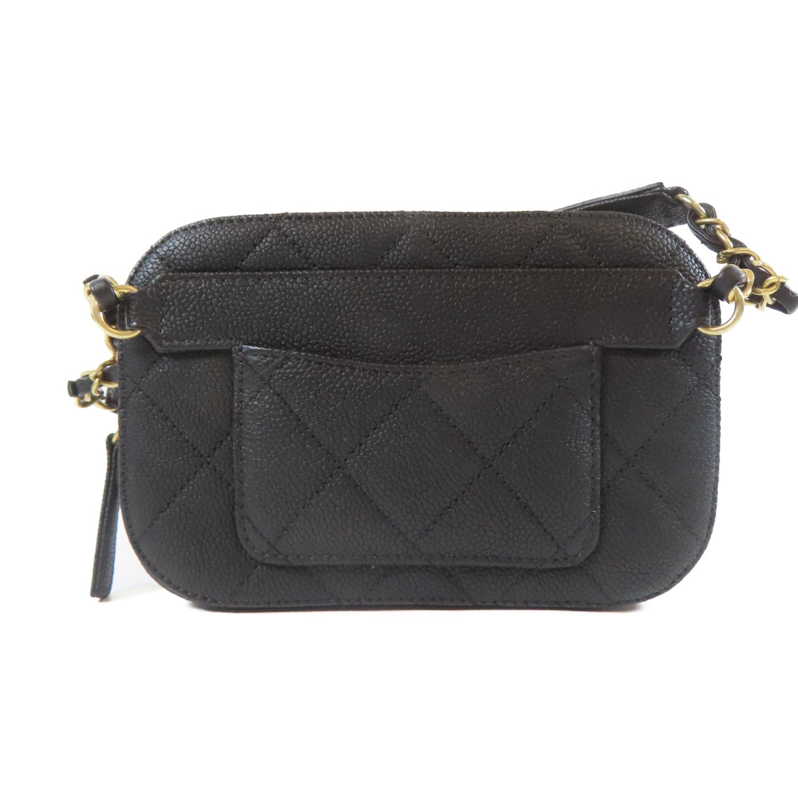 CHANEL 菱格Caviar皮革Waist Bag金扣腰包黑色
