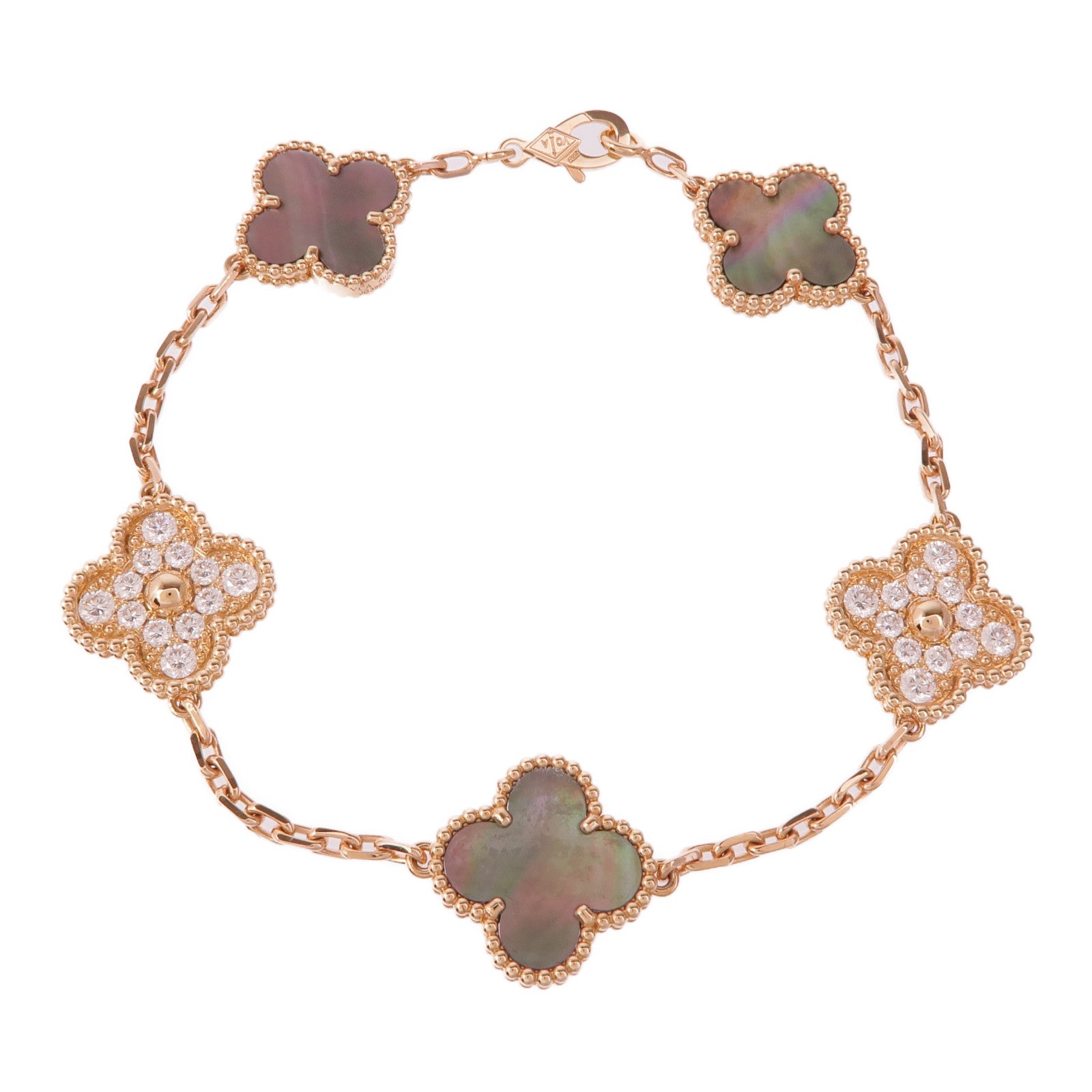 Van Cleef & Arpels 18K玫瑰金Vintage Alhambra Bracelet珍珠母貝/鑽石手鏈
