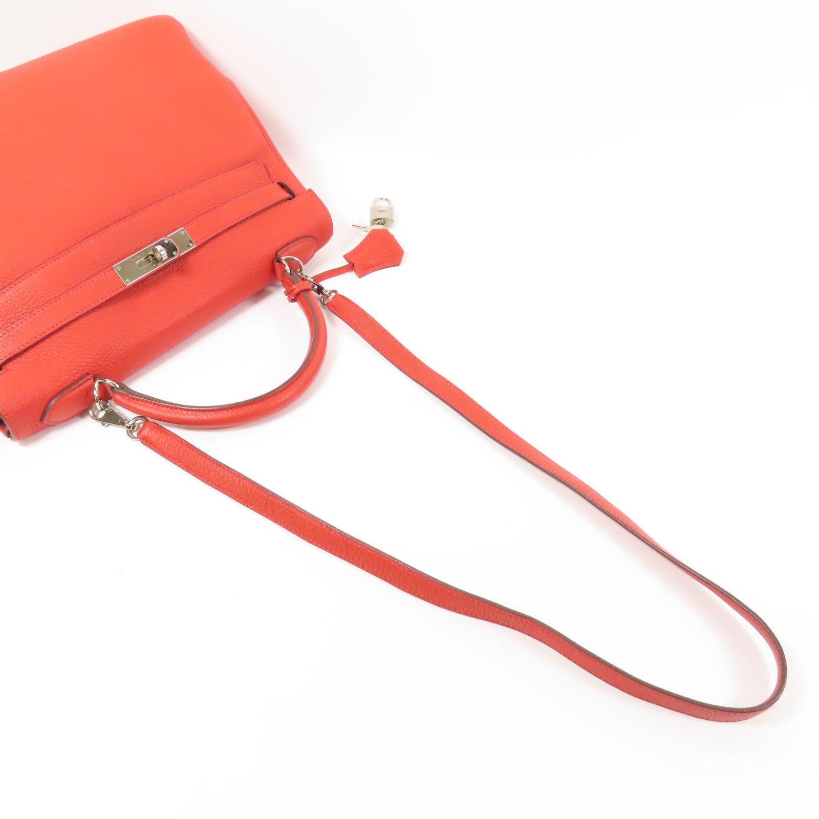 HERMES Clemence皮革Kelly 32銀扣手挽肩背兩用袋Rouge Casaque